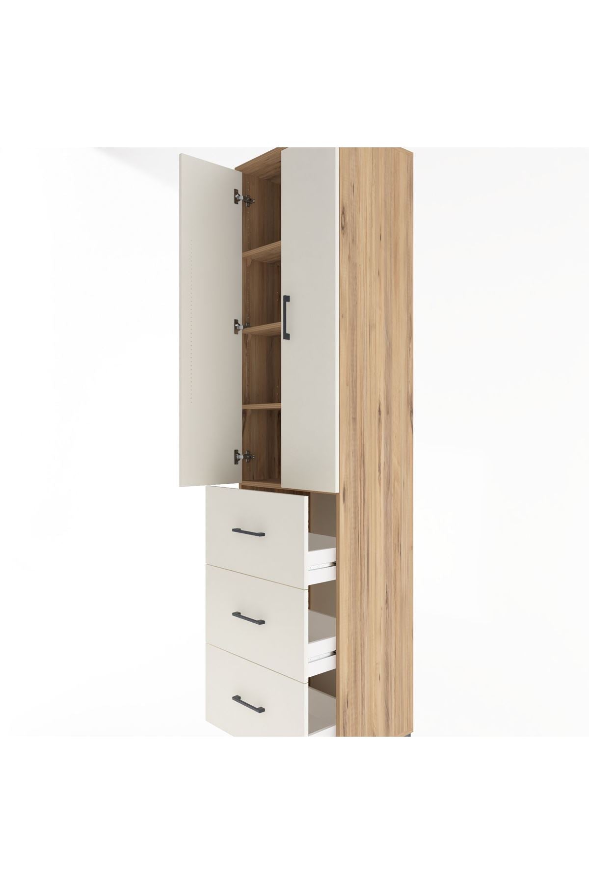 Hyperion Dolap 4 Raflı 3 Çekmeceli 2 Kapaklı 60x44x243 Çam-Aytaşı