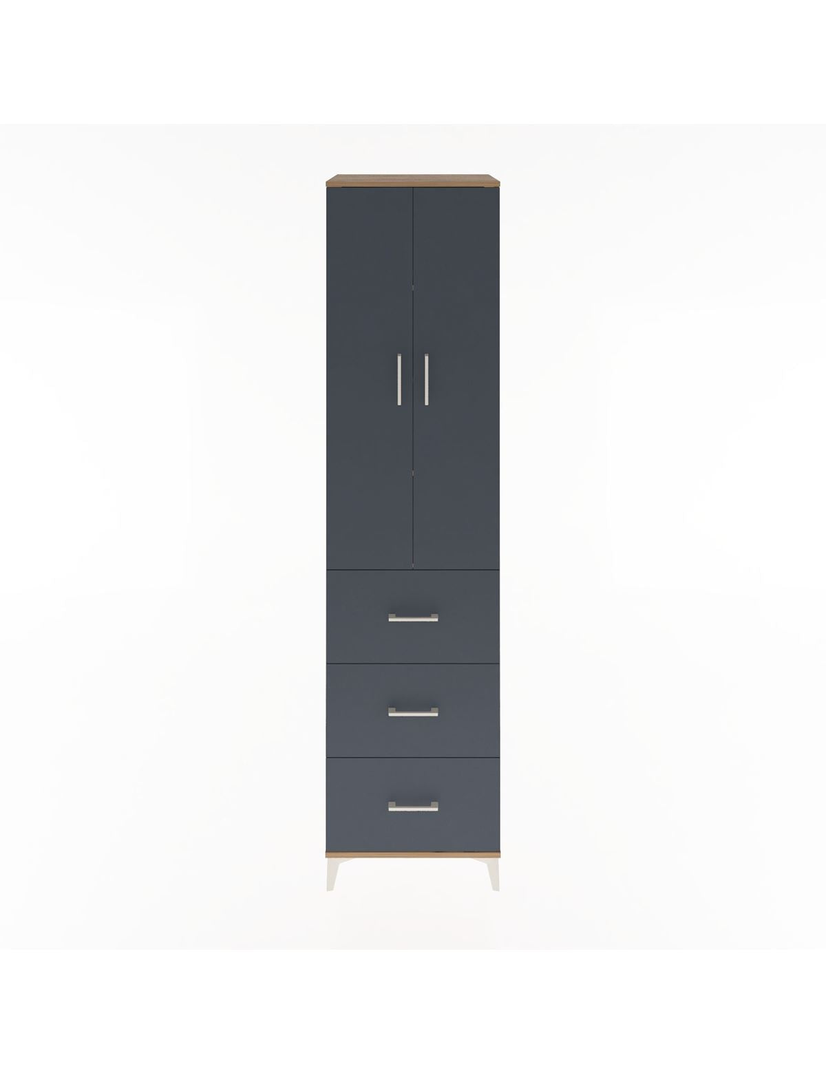 Hyperion Dolap 4 Raflı 3 Çekmeceli 2 Kapaklı 60x44x243 Çam-Antrasit