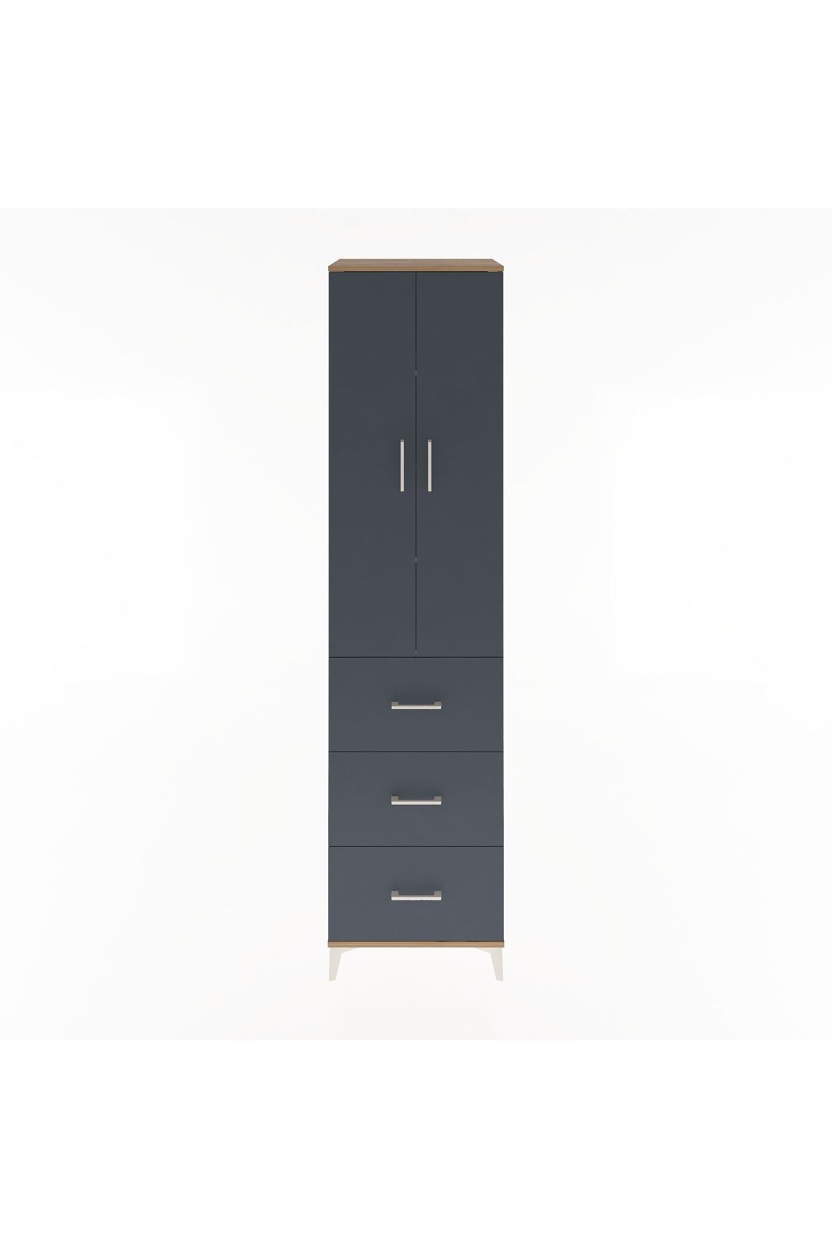 Hyperion Dolap 4 Raflı 3 Çekmeceli 2 Kapaklı 60x44x243 Çam-Antrasit