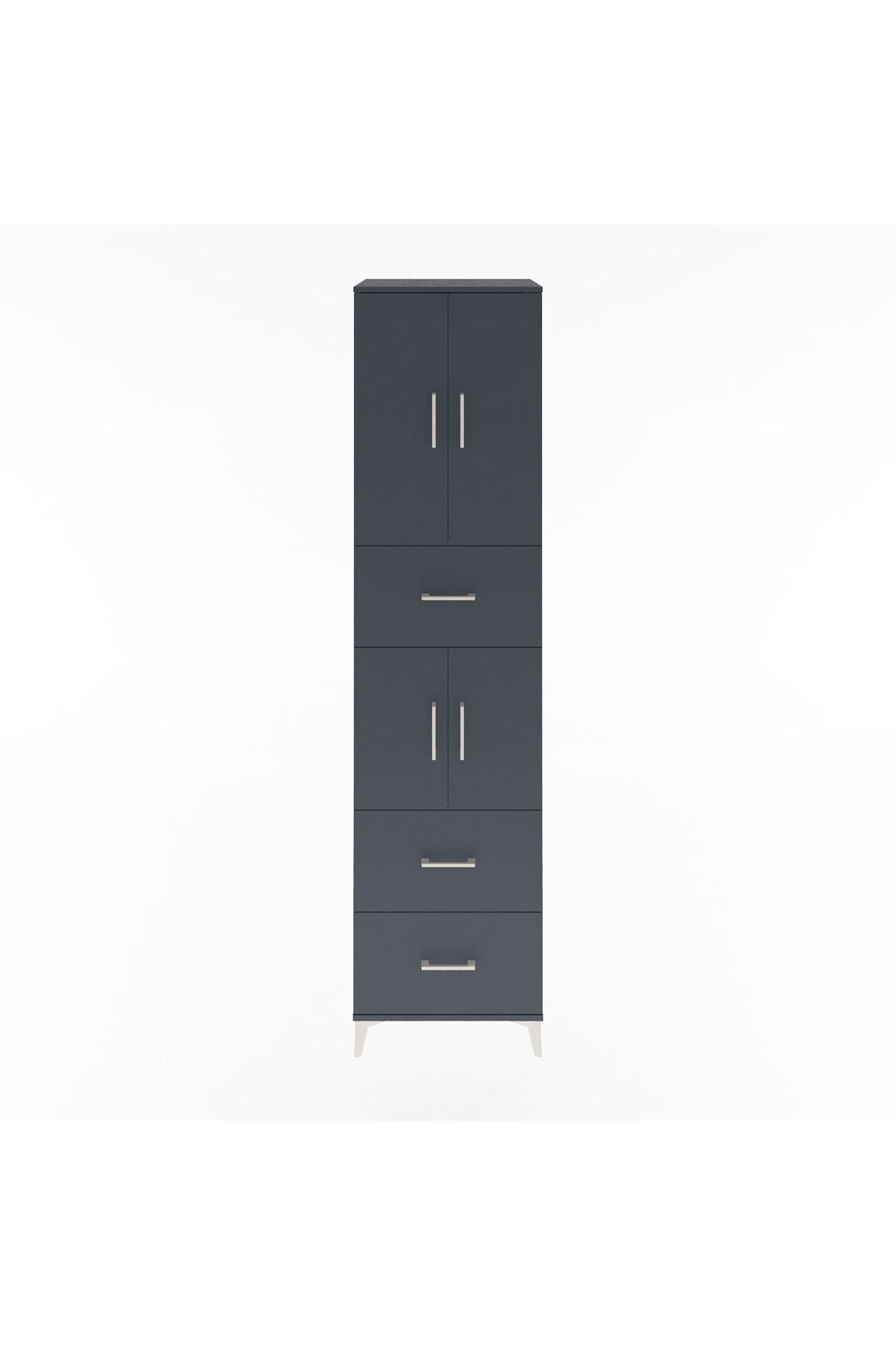 Hyperion Dolap 3 Raflı 3 Çekmeceli 4 Kapaklı 60x44x243 Antrasit-Antrasit