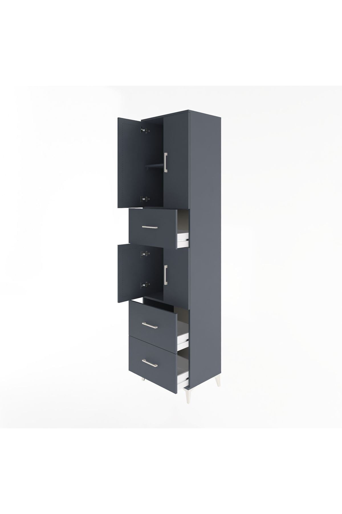 Hyperion Dolap 3 Raflı 3 Çekmeceli 4 Kapaklı 60x44x243 Antrasit-Antrasit