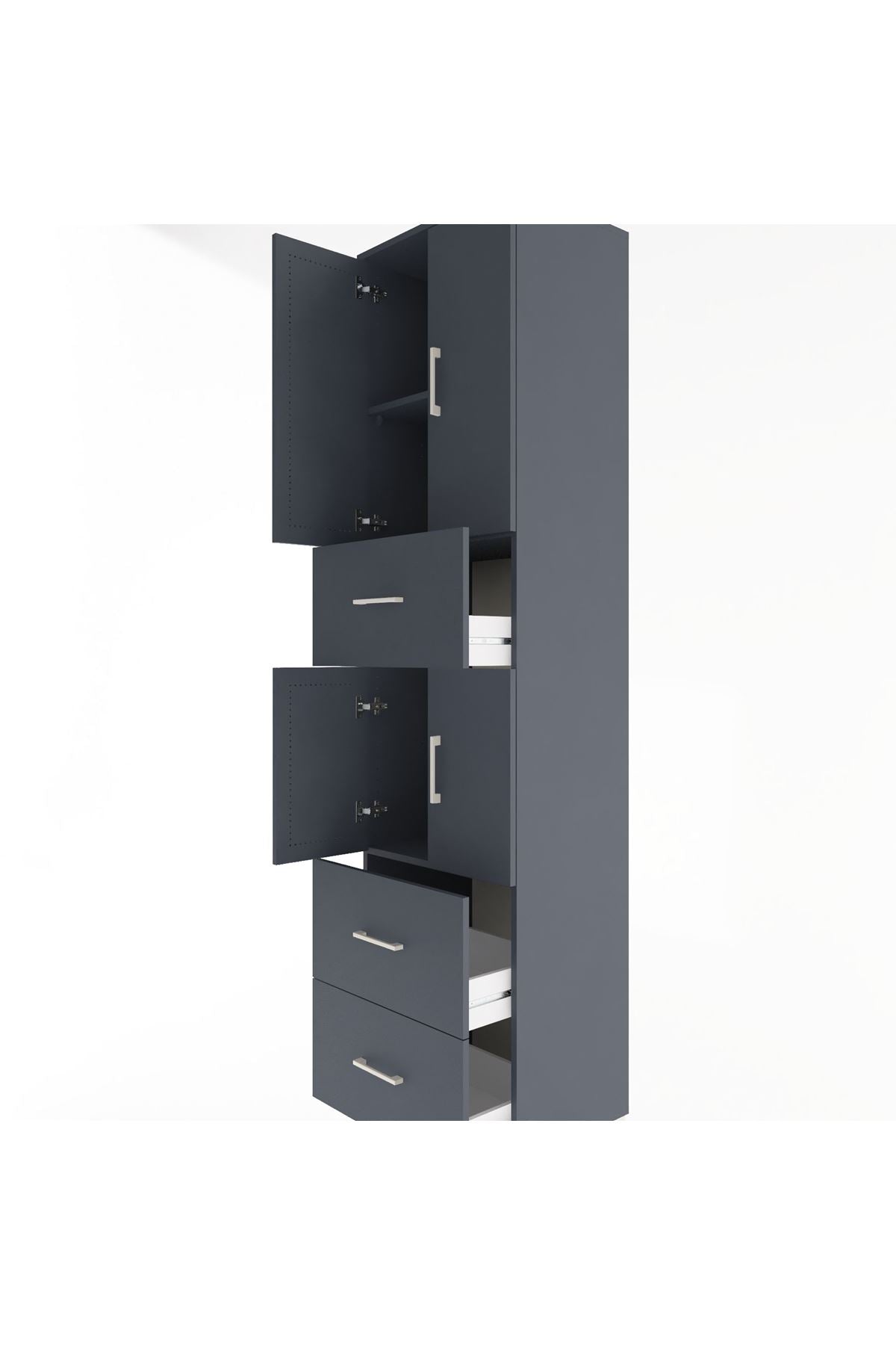 Hyperion Dolap 3 Raflı 3 Çekmeceli 4 Kapaklı 60x44x243 Antrasit-Antrasit