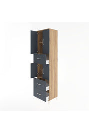 Hyperion Dolap 3 Raflı 3 Çekmeceli 4 Kapaklı 60x44x243 Çam-Antrasit