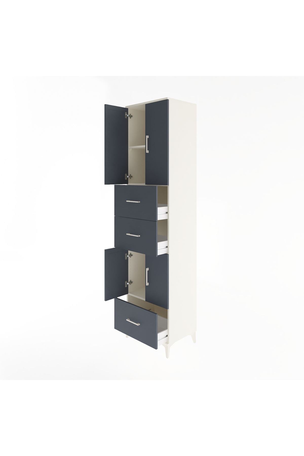 Hyperion Dolap 3 Raflı 3 Çekmeceli 4 Kapaklı 60x44x243 Aytaşı-Antrasit