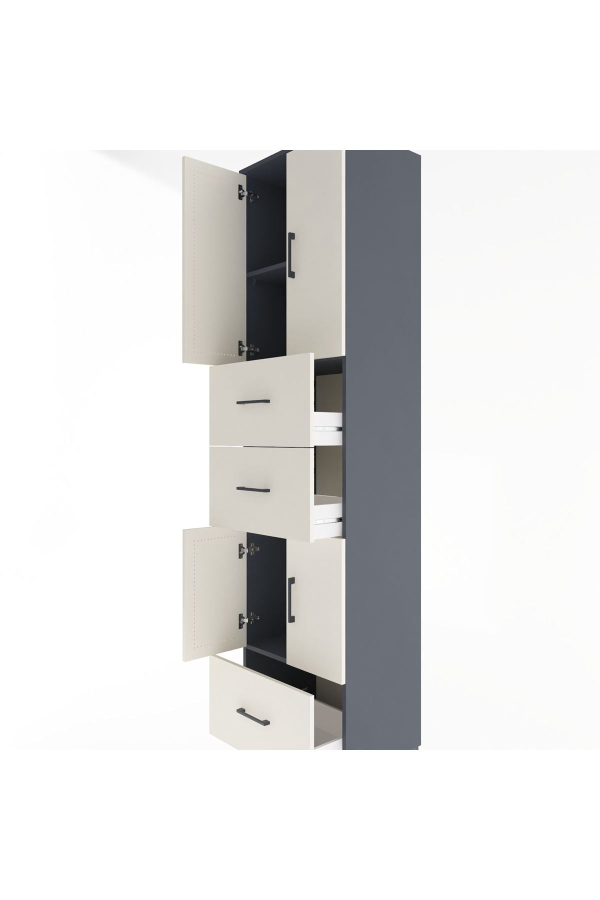 Hyperion Dolap 3 Raflı 3 Çekmeceli 4 Kapaklı 60x44x243 Antrasit-Aytaşı