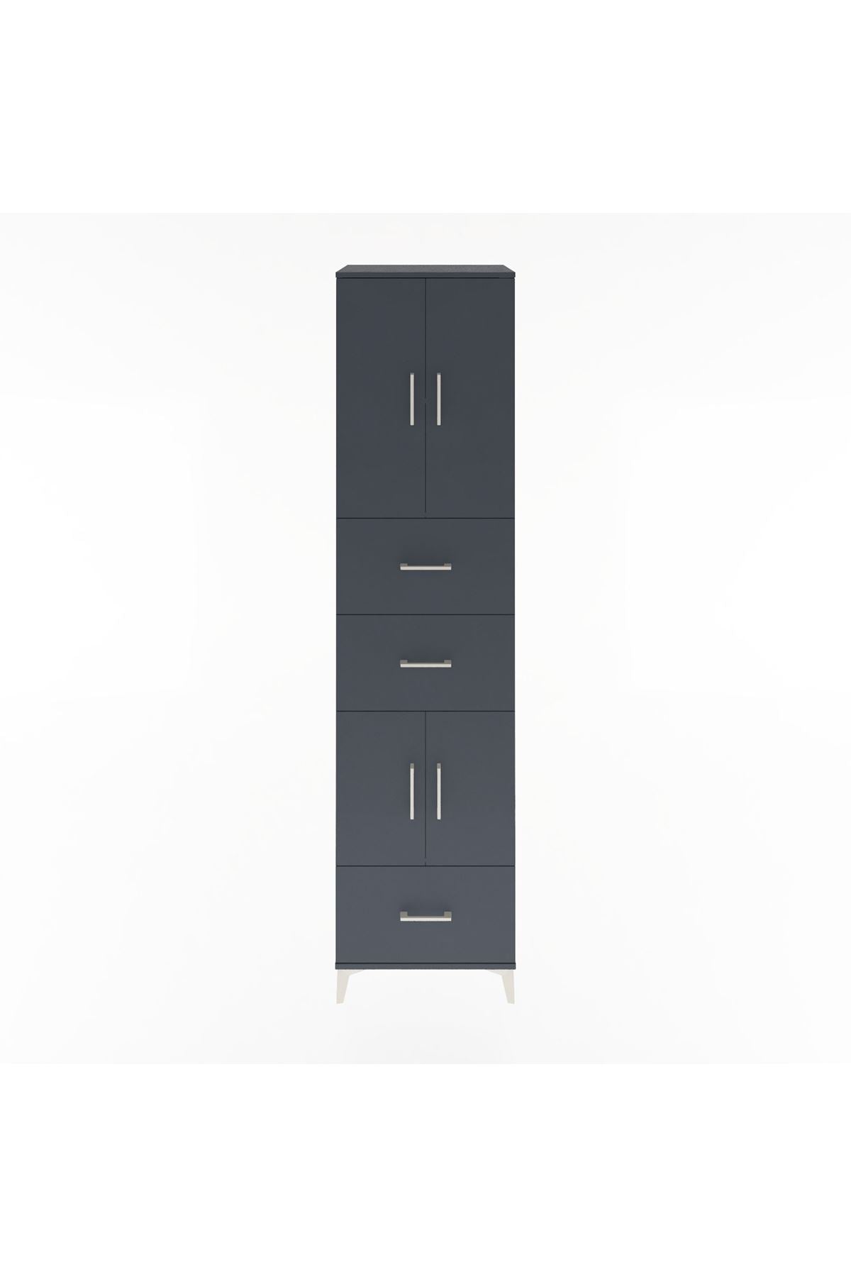 Hyperion Dolap 3 Raflı 3 Çekmeceli 4 Kapaklı 60x44x243 Antrasit-Antrasit