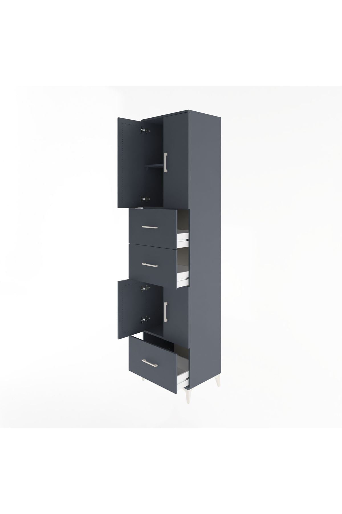 Hyperion Dolap 3 Raflı 3 Çekmeceli 4 Kapaklı 60x44x243 Antrasit-Antrasit