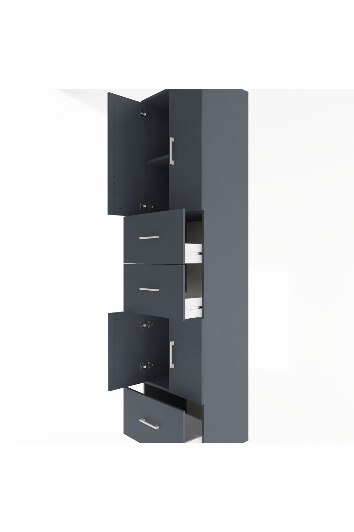 Hyperion Dolap 3 Raflı 3 Çekmeceli 4 Kapaklı 60x44x243 Antrasit-Antrasit
