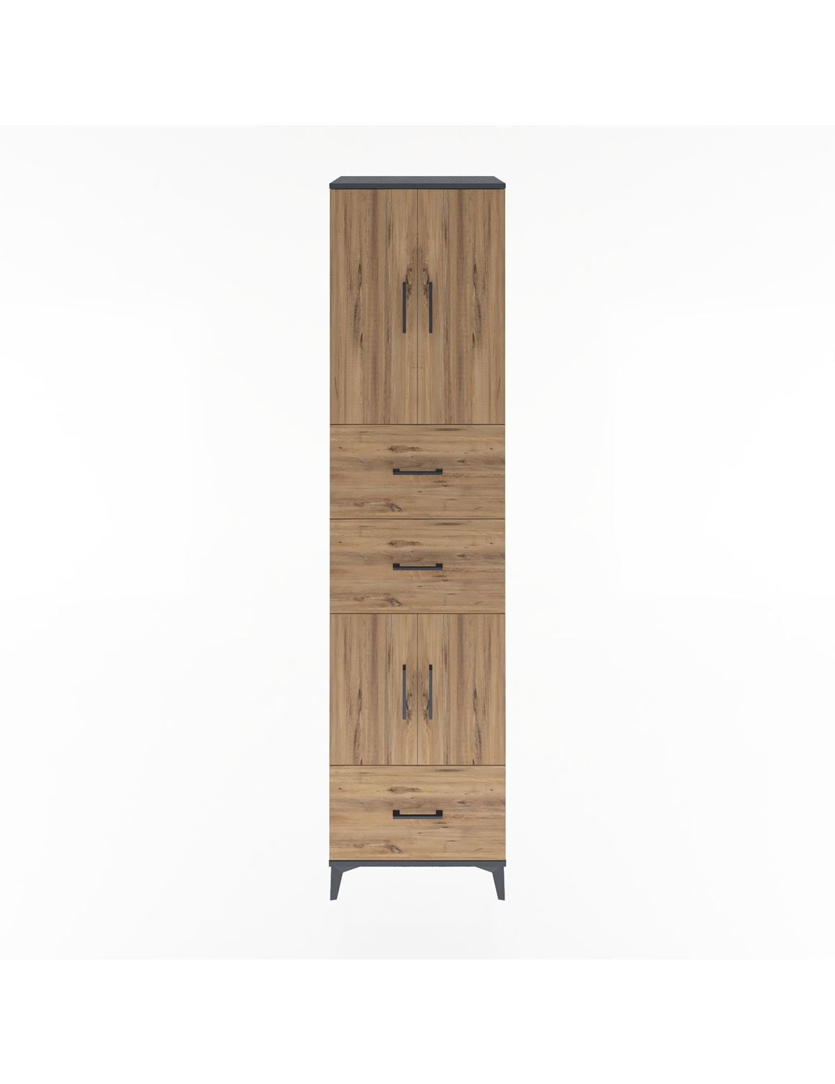 Hyperion Dolap 3 Raflı 3 Çekmeceli 4 Kapaklı 60x44x243 Antrasit-Çam