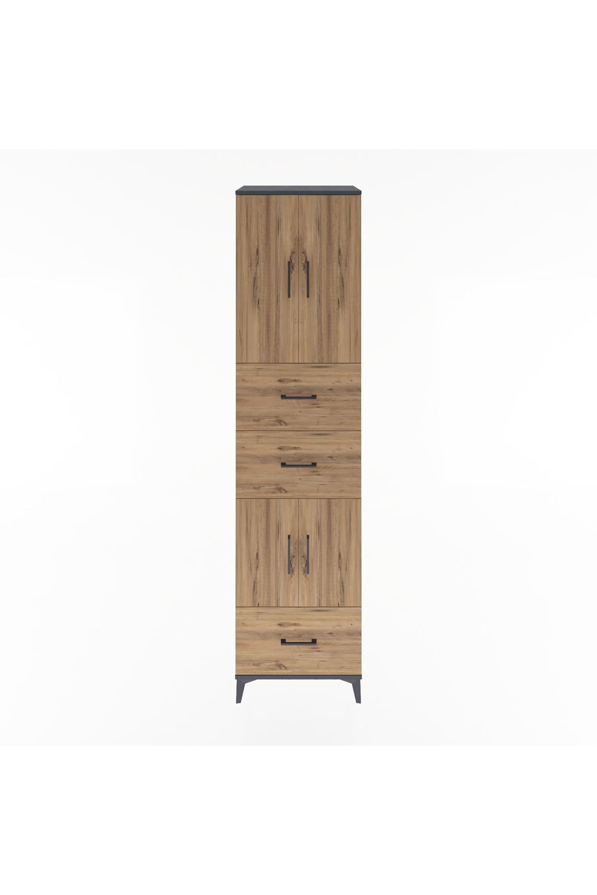 Hyperion Dolap 3 Raflı 3 Çekmeceli 4 Kapaklı 60x44x243 Antrasit-Çam