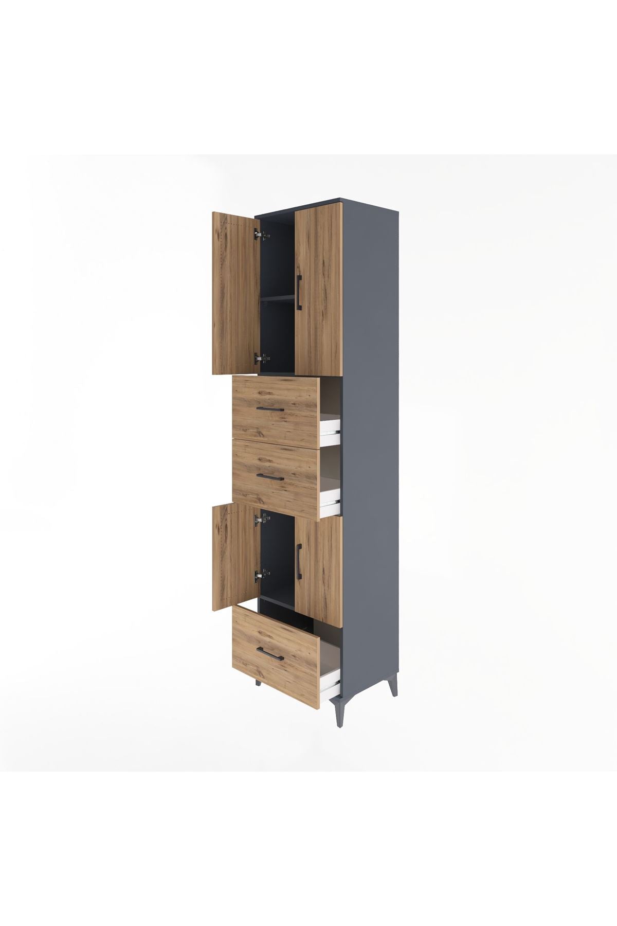 Hyperion Dolap 3 Raflı 3 Çekmeceli 4 Kapaklı 60x44x243 Antrasit-Çam