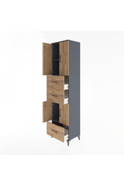 Hyperion Dolap 3 Raflı 3 Çekmeceli 4 Kapaklı 60x44x243 Antrasit-Çam