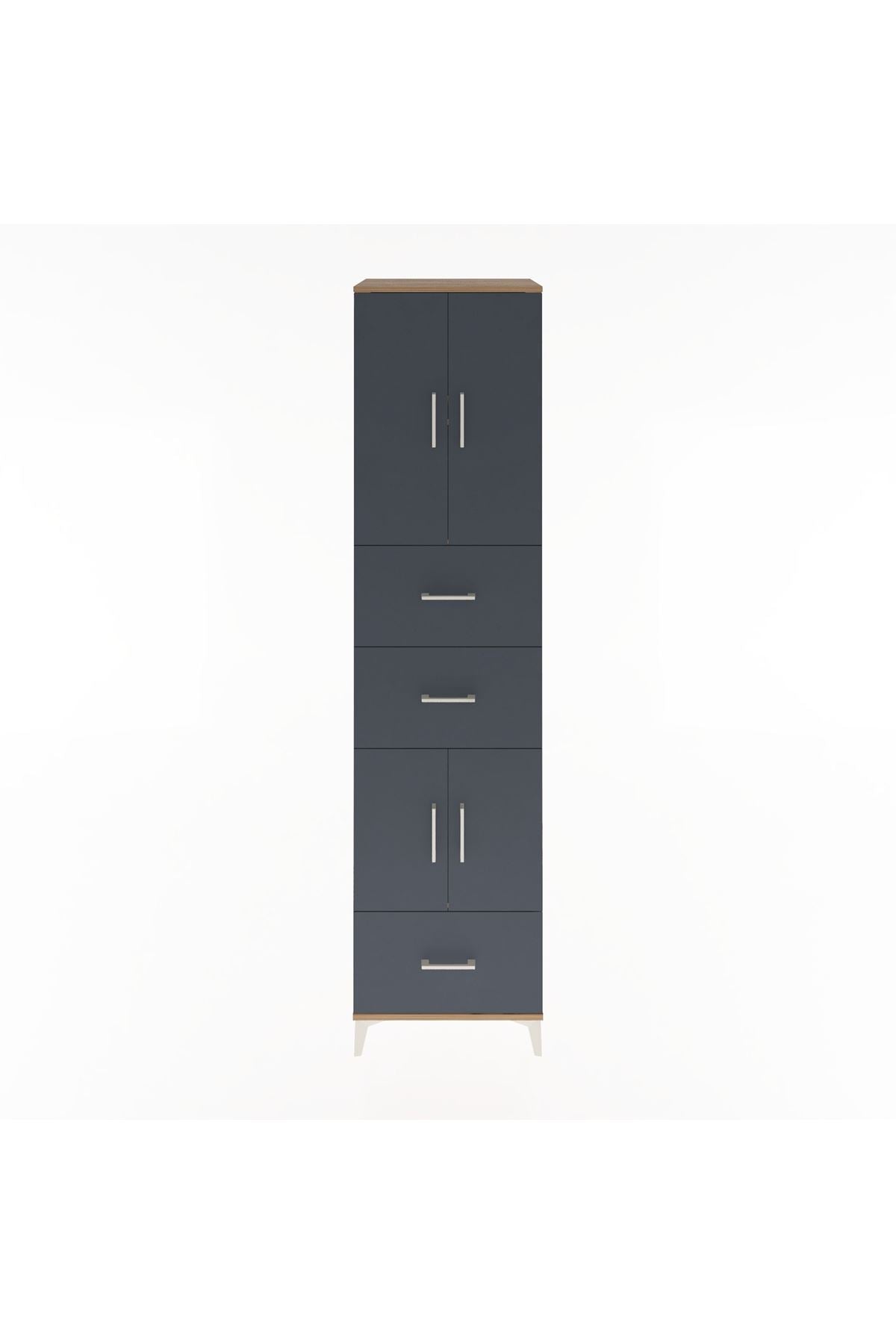 Hyperion Dolap 3 Raflı 3 Çekmeceli 4 Kapaklı 60x44x243 Çam-Antrasit