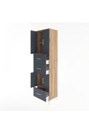 Hyperion Dolap 3 Raflı 3 Çekmeceli 4 Kapaklı 60x44x243 Çam-Antrasit