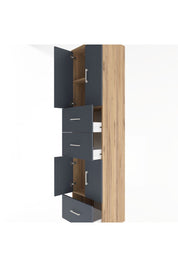 Hyperion Dolap 3 Raflı 3 Çekmeceli 4 Kapaklı 60x44x243 Çam-Antrasit