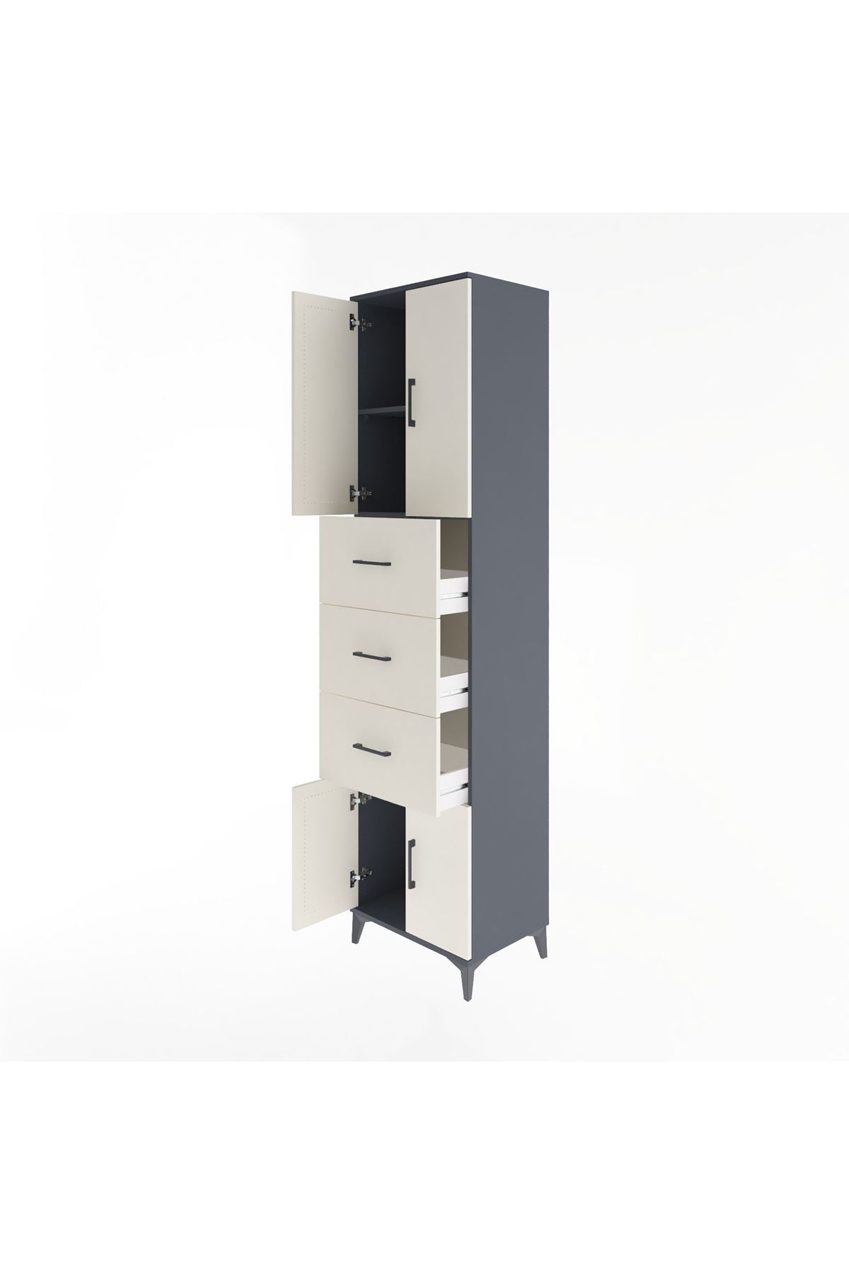 Hyperion Dolap 2 Raflı 3 Çekmeceli 4 Kapaklı 60x44x243 Antrasit-Aytaşı