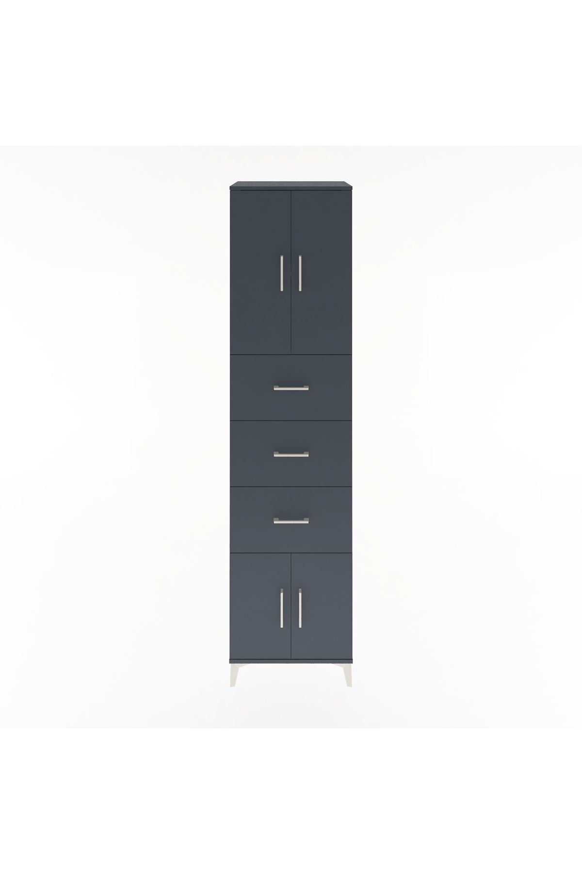 Hyperion Dolap 2 Raflı 3 Çekmeceli 4 Kapaklı 60x44x243 Antrasit-Antrasit