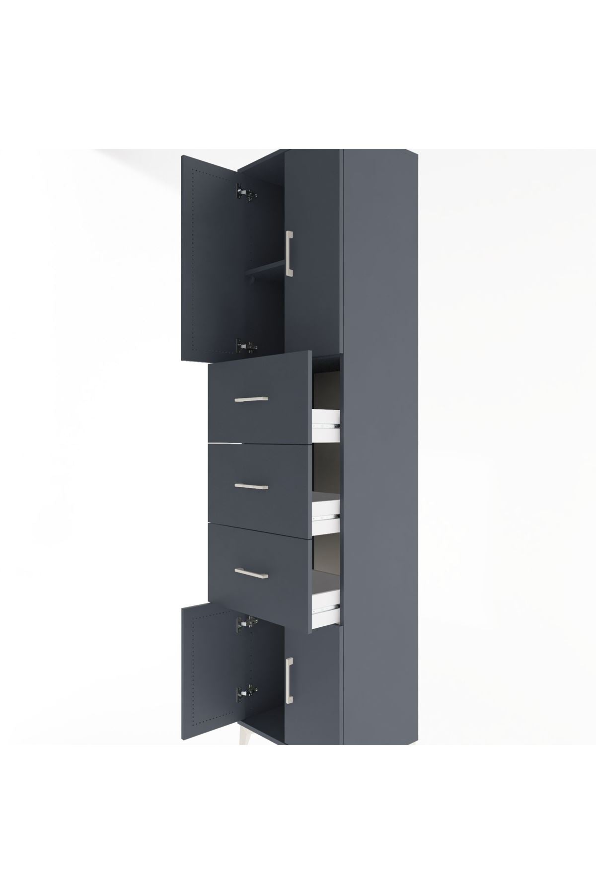 Hyperion Dolap 2 Raflı 3 Çekmeceli 4 Kapaklı 60x44x243 Antrasit-Antrasit