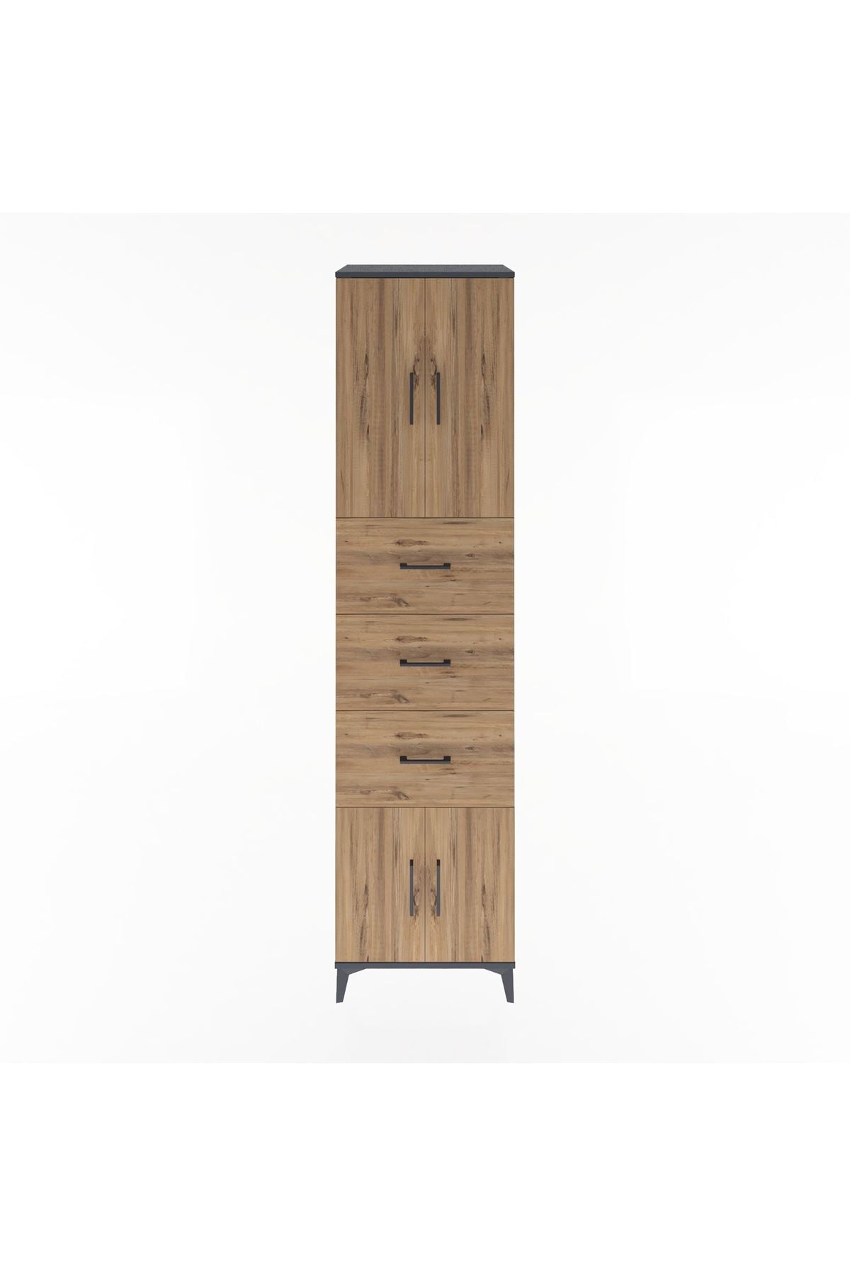 Hyperion Dolap 2 Raflı 3 Çekmeceli 4 Kapaklı 60x44x243 Antrasit-Çam