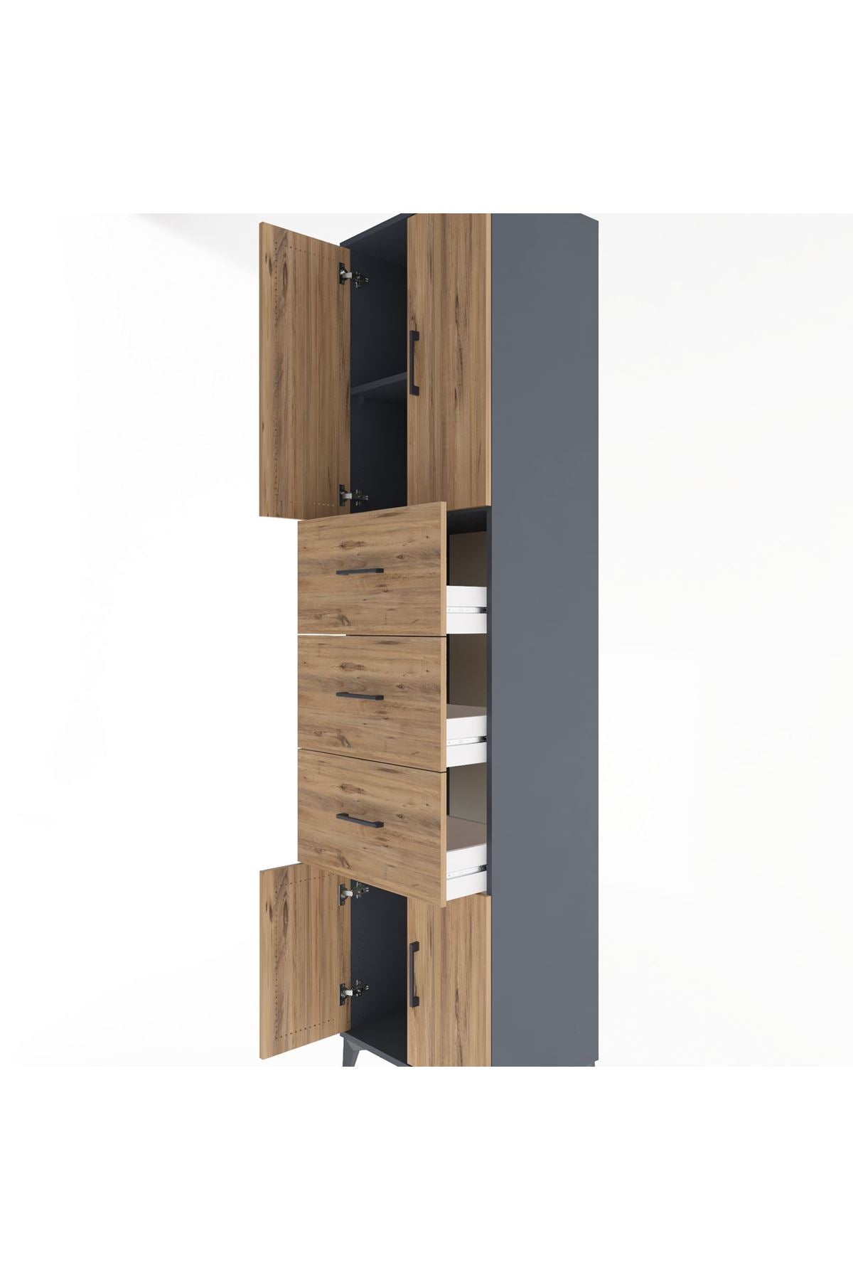 Hyperion Dolap 2 Raflı 3 Çekmeceli 4 Kapaklı 60x44x243 Antrasit-Çam