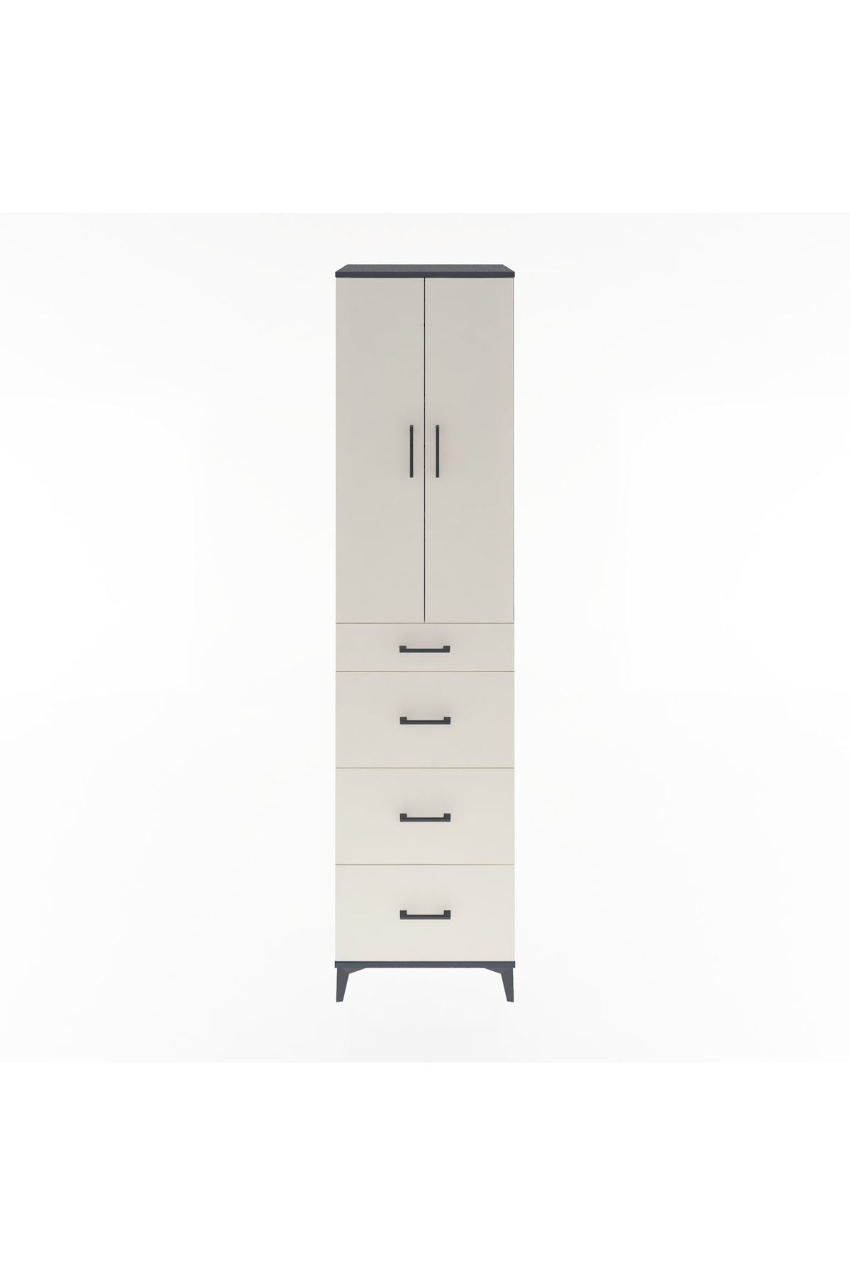 Hyperion Dolap 3 Raflı 4 Çekmeceli 2 Kapaklı 60x44x243 Antrasit-Aytaşı