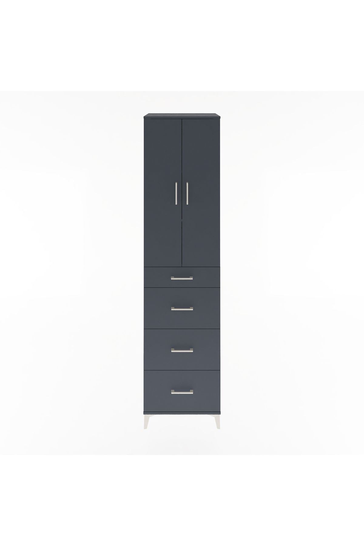 Hyperion Dolap 3 Raflı 4 Çekmeceli 2 Kapaklı 60x44x243 Antrasit-Antrasit