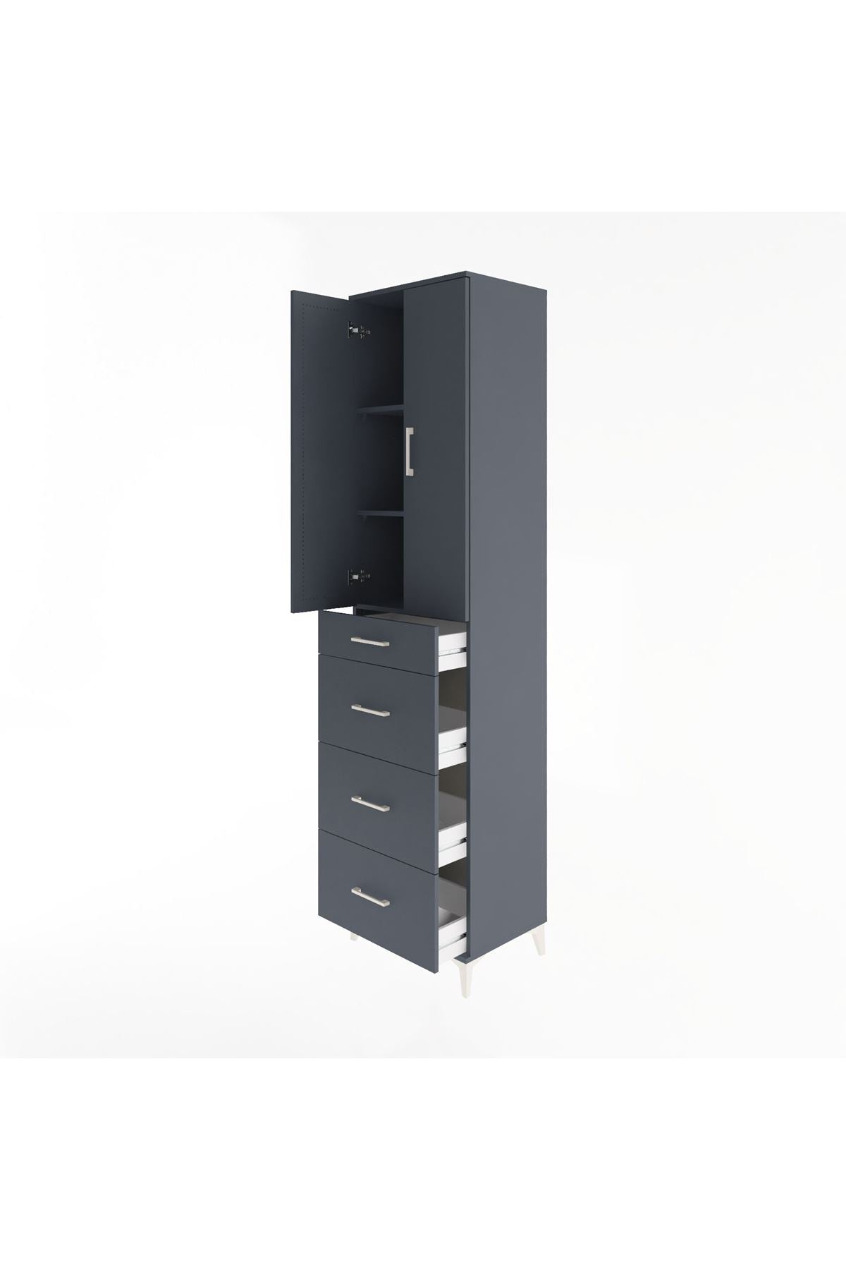 Hyperion Dolap 3 Raflı 4 Çekmeceli 2 Kapaklı 60x44x243 Antrasit-Antrasit