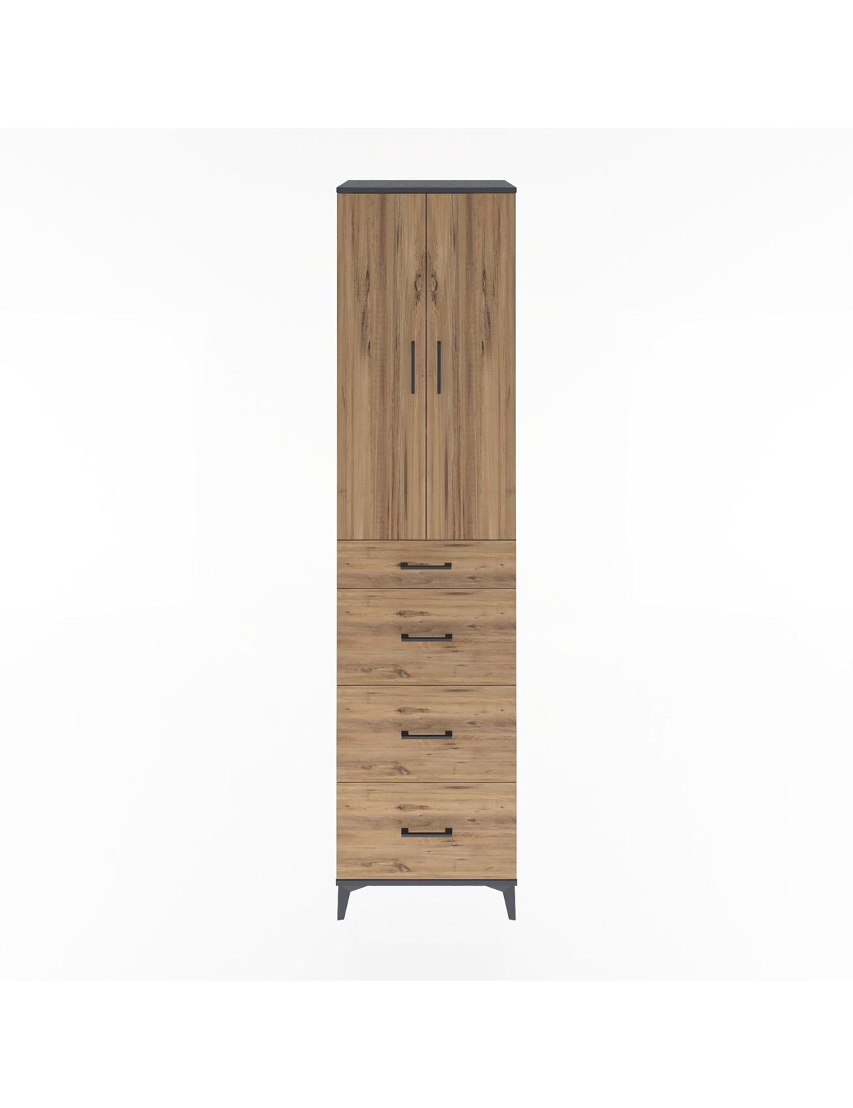 Hyperion Dolap 3 Raflı 4 Çekmeceli 2 Kapaklı 60x44x243 Antrasit-Çam