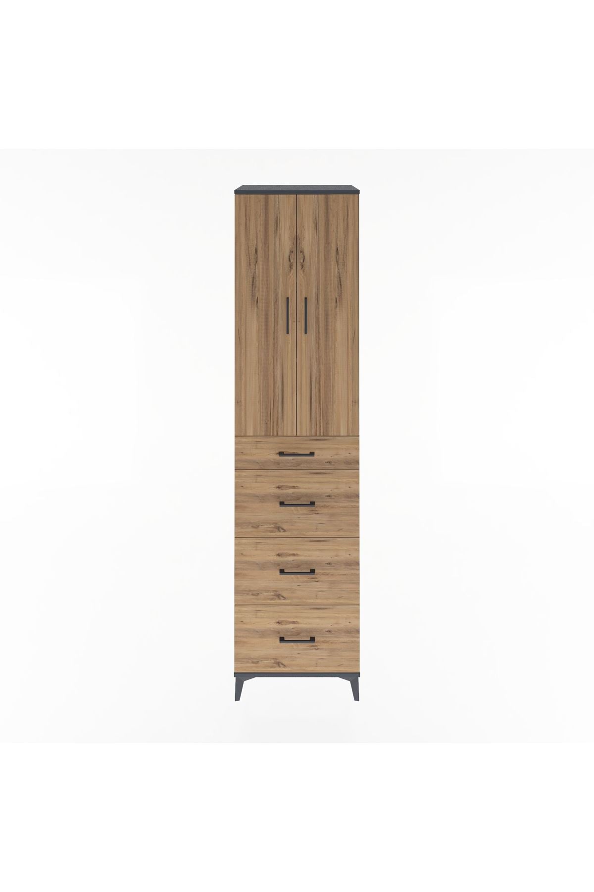 Hyperion Dolap 3 Raflı 4 Çekmeceli 2 Kapaklı 60x44x243 Antrasit-Çam