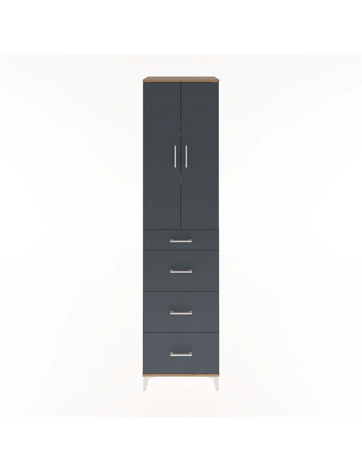 Hyperion Dolap 3 Raflı 4 Çekmeceli 2 Kapaklı 60x44x243 Çam-Antrasit