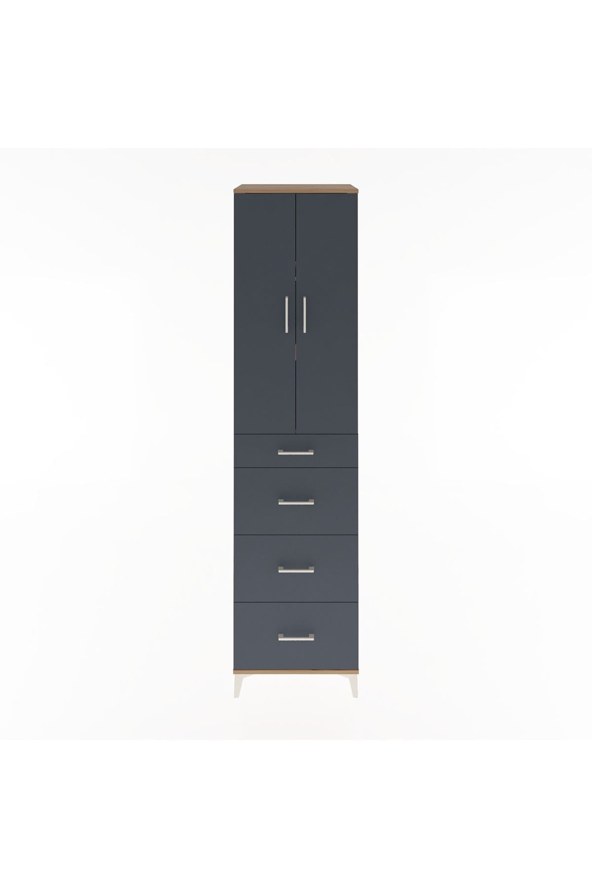 Hyperion Dolap 3 Raflı 4 Çekmeceli 2 Kapaklı 60x44x243 Çam-Antrasit