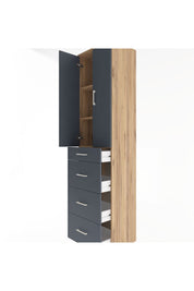 Hyperion Dolap 3 Raflı 4 Çekmeceli 2 Kapaklı 60x44x243 Çam-Antrasit