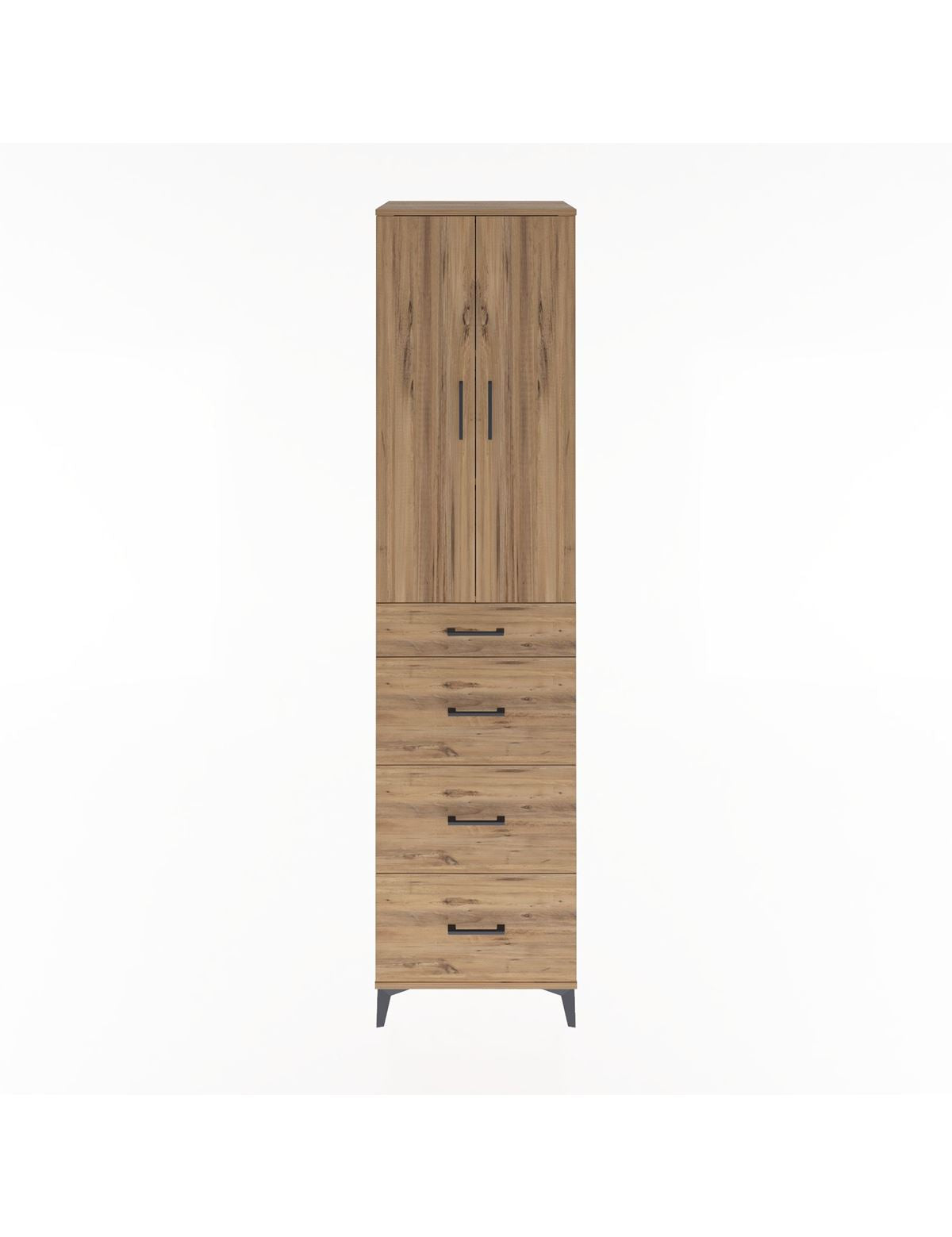 Hyperion Dolap 3 Raflı 4 Çekmeceli 2 Kapaklı 60x44x243 Çam-Çam