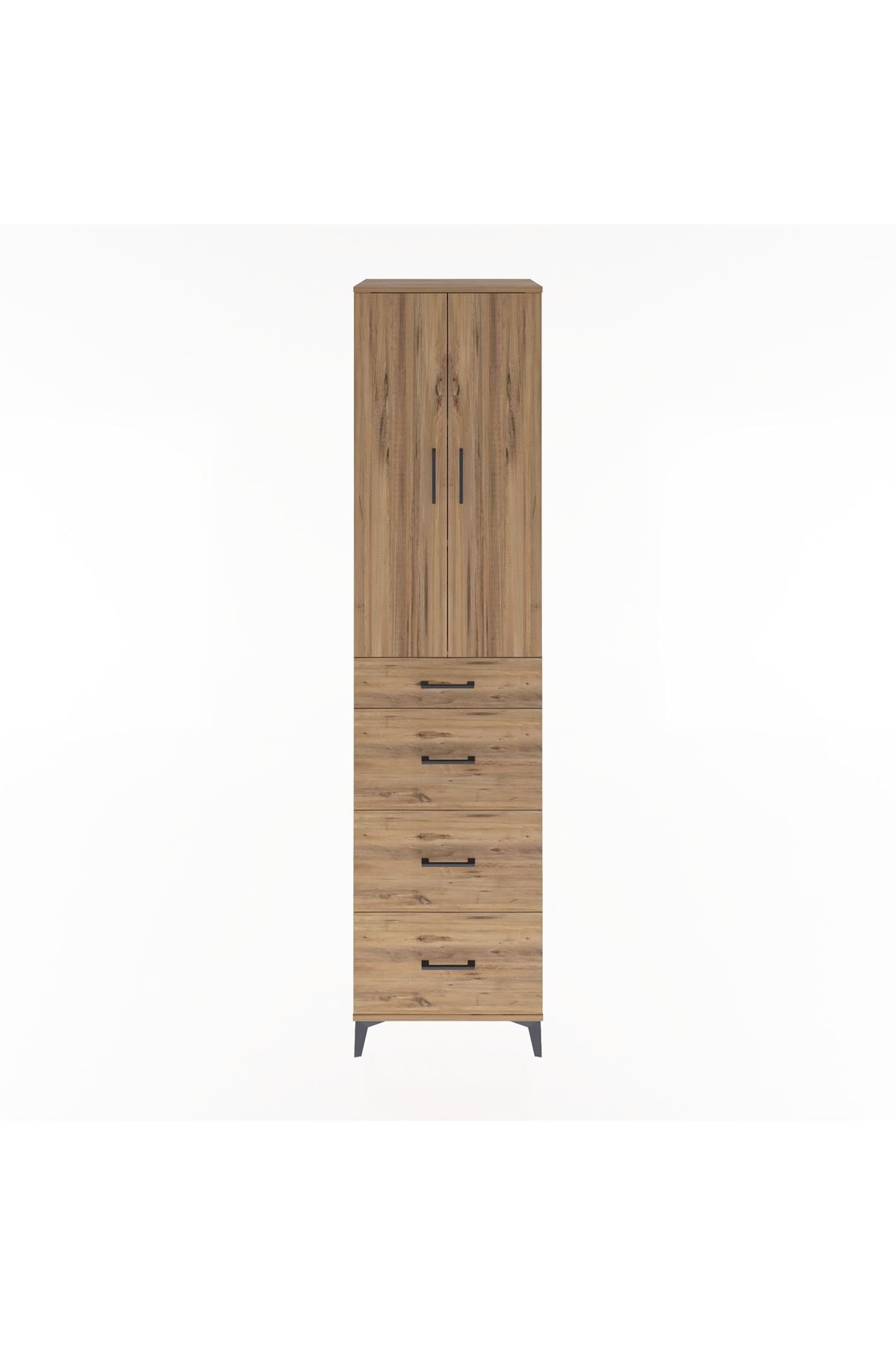 Hyperion Dolap 3 Raflı 4 Çekmeceli 2 Kapaklı 60x44x243 Çam-Çam