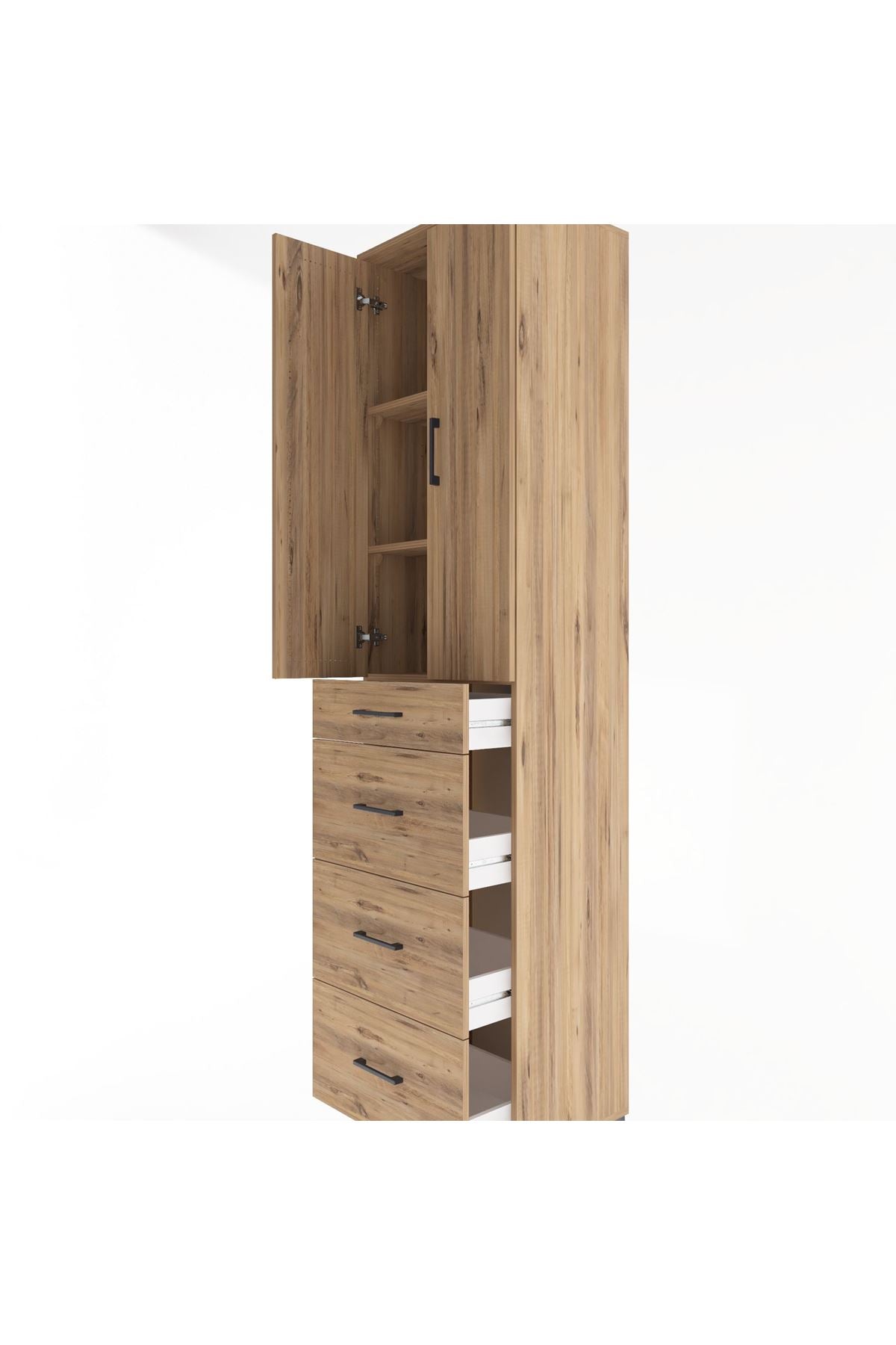 Hyperion Dolap 3 Raflı 4 Çekmeceli 2 Kapaklı 60x44x243 Çam-Çam