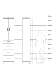 Hyperion Dolap 3 Raflı 4 Çekmeceli 2 Kapaklı 60x44x243 Çam-Çam
