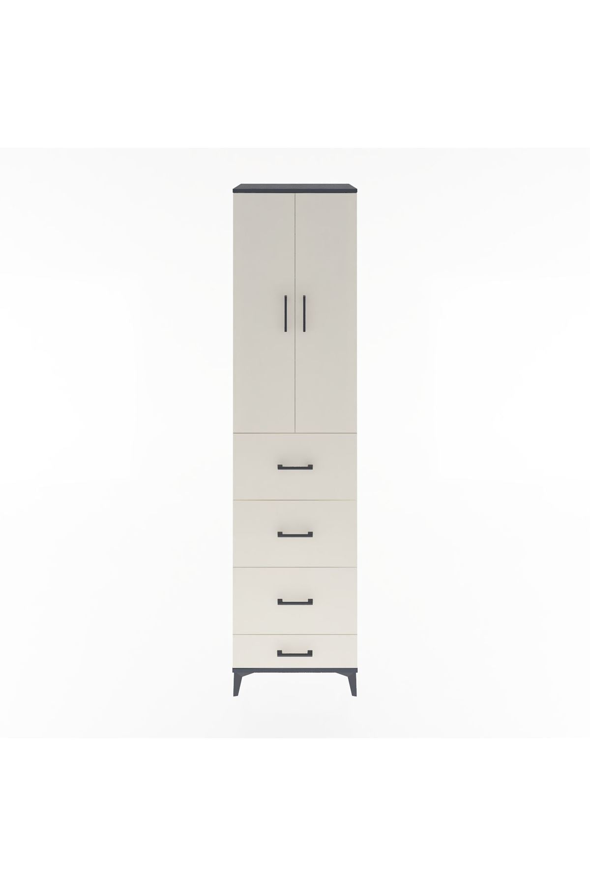 Hyperion Dolap 3 Raflı 4 Çekmeceli 2 Kapaklı 60x44x243 Antrasit-Aytaşı