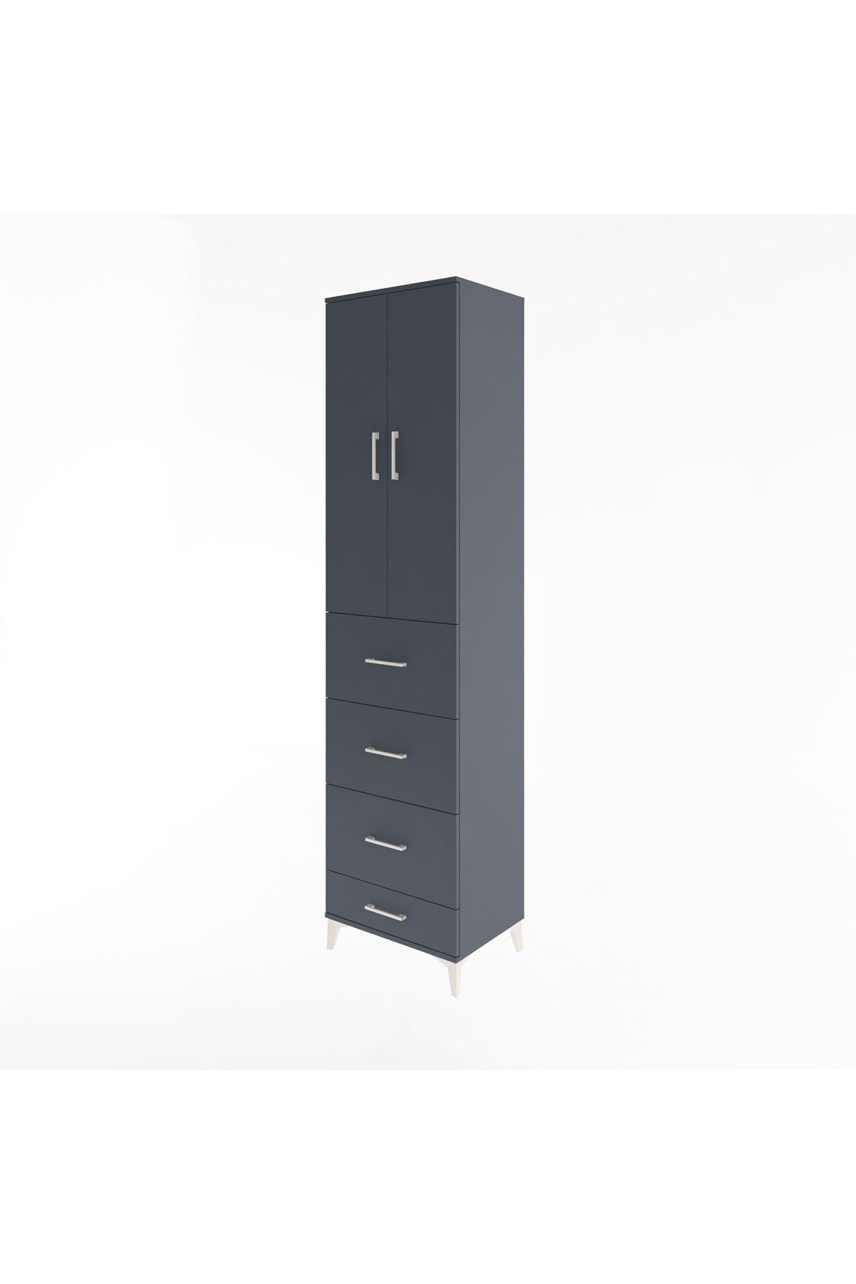 Hyperion Dolap 3 Raflı 4 Çekmeceli 2 Kapaklı 60x44x243 Antrasit-Antrasit