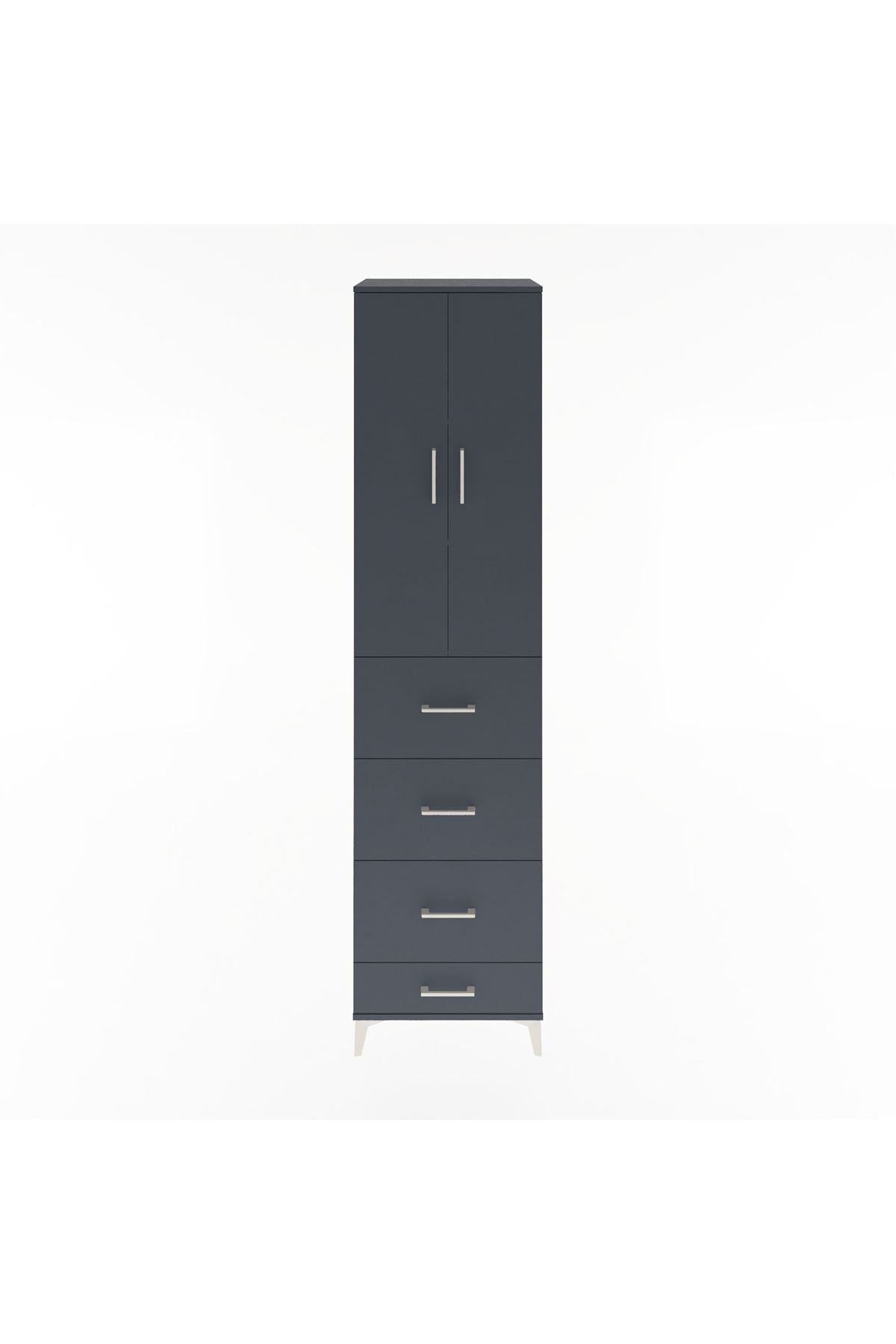 Hyperion Dolap 3 Raflı 4 Çekmeceli 2 Kapaklı 60x44x243 Antrasit-Antrasit