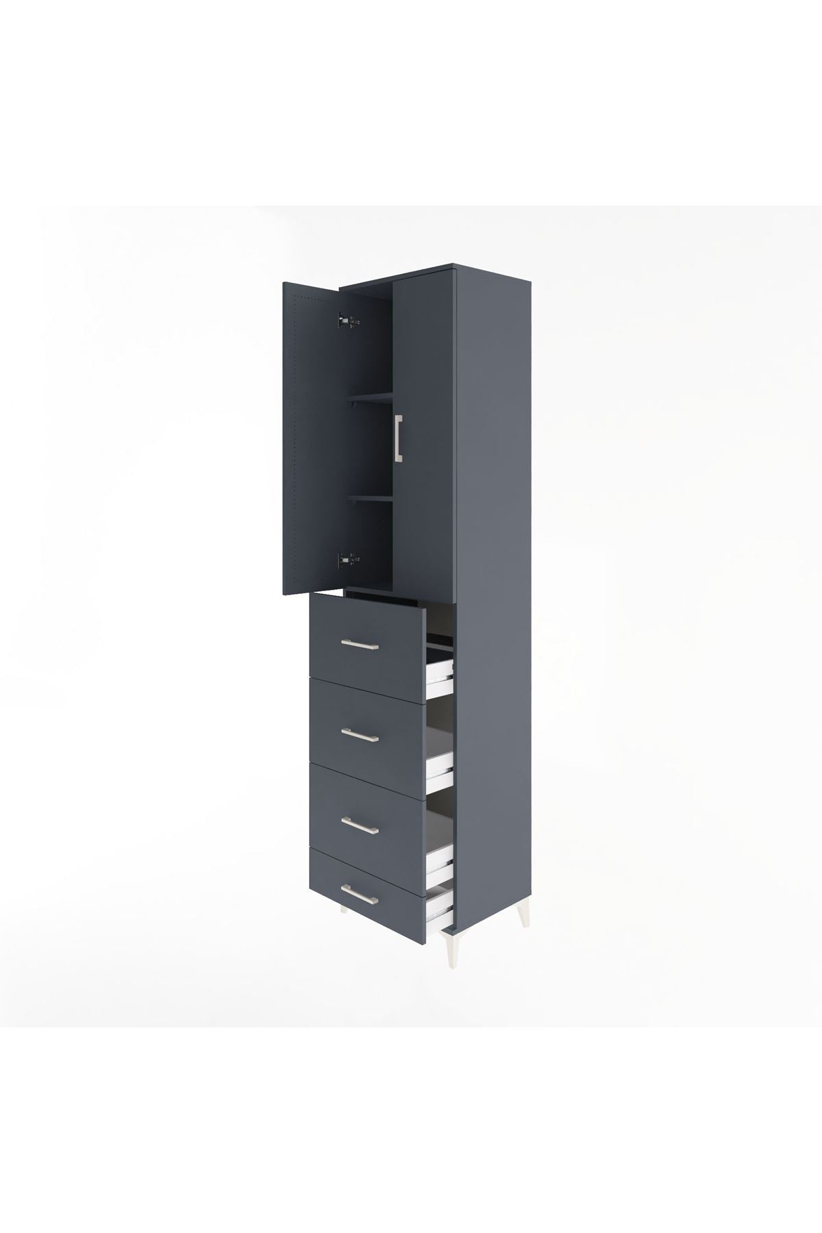 Hyperion Dolap 3 Raflı 4 Çekmeceli 2 Kapaklı 60x44x243 Antrasit-Antrasit
