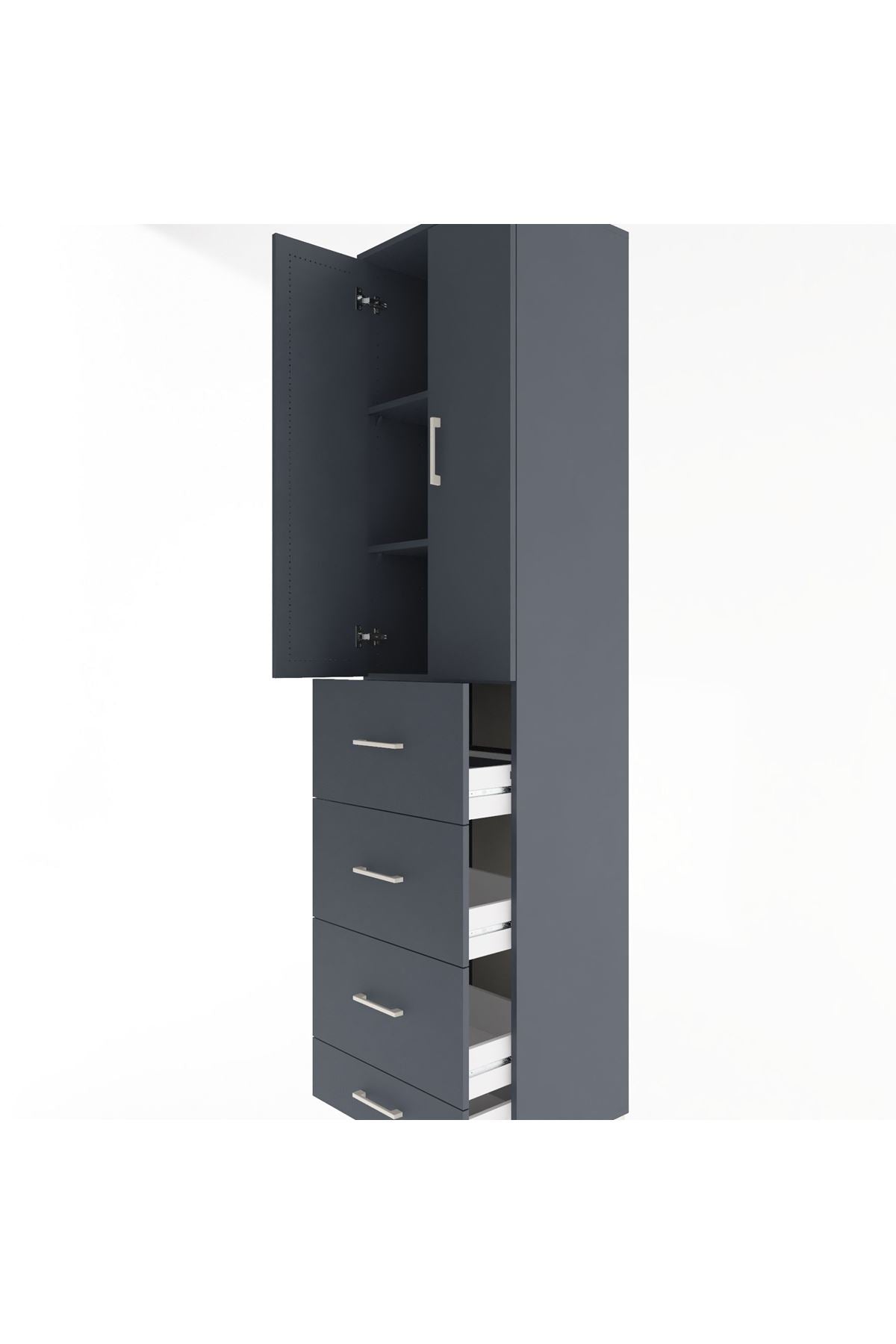 Hyperion Dolap 3 Raflı 4 Çekmeceli 2 Kapaklı 60x44x243 Antrasit-Antrasit