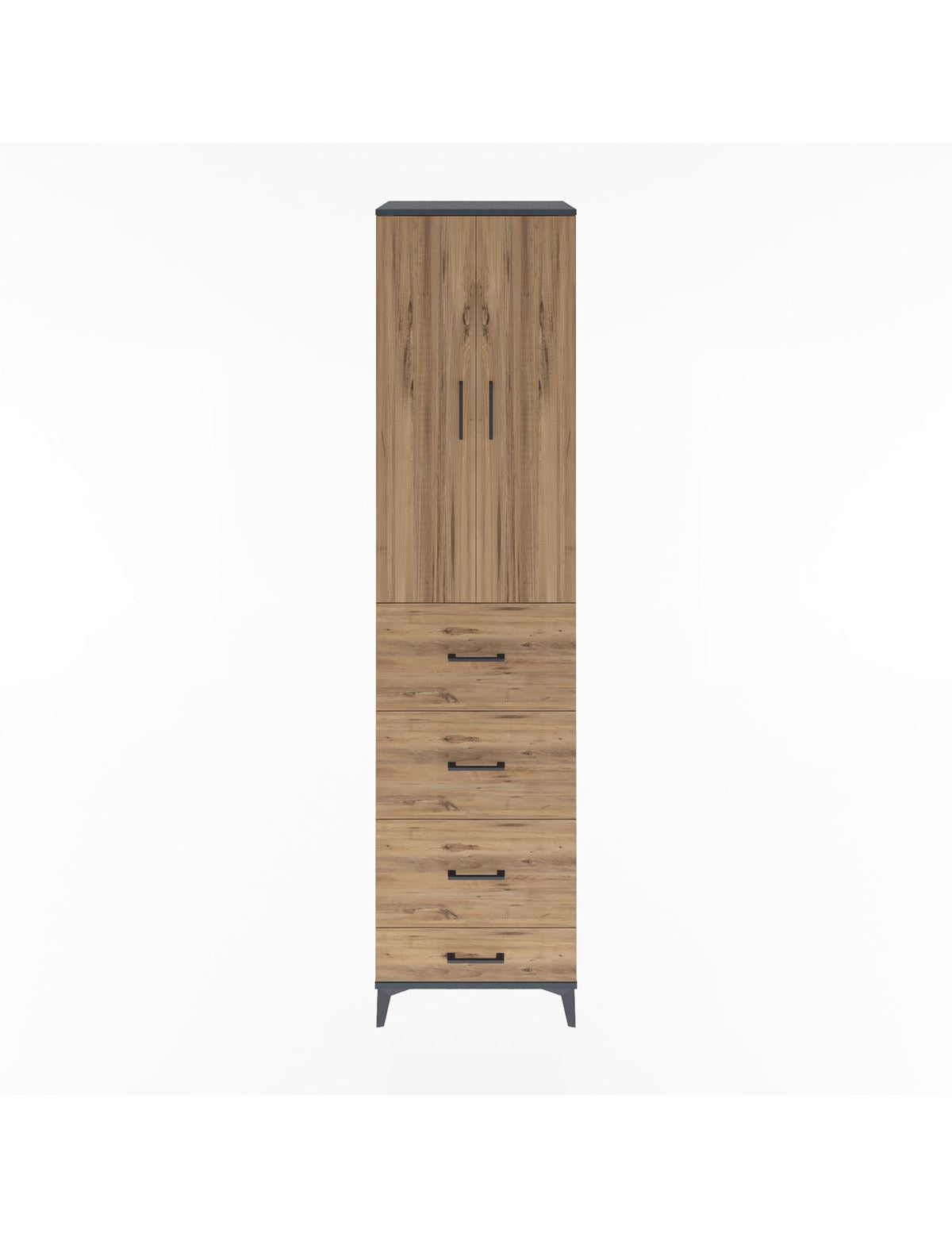 Hyperion Dolap 3 Raflı 4 Çekmeceli 2 Kapaklı 60x44x243 Antrasit-Çam