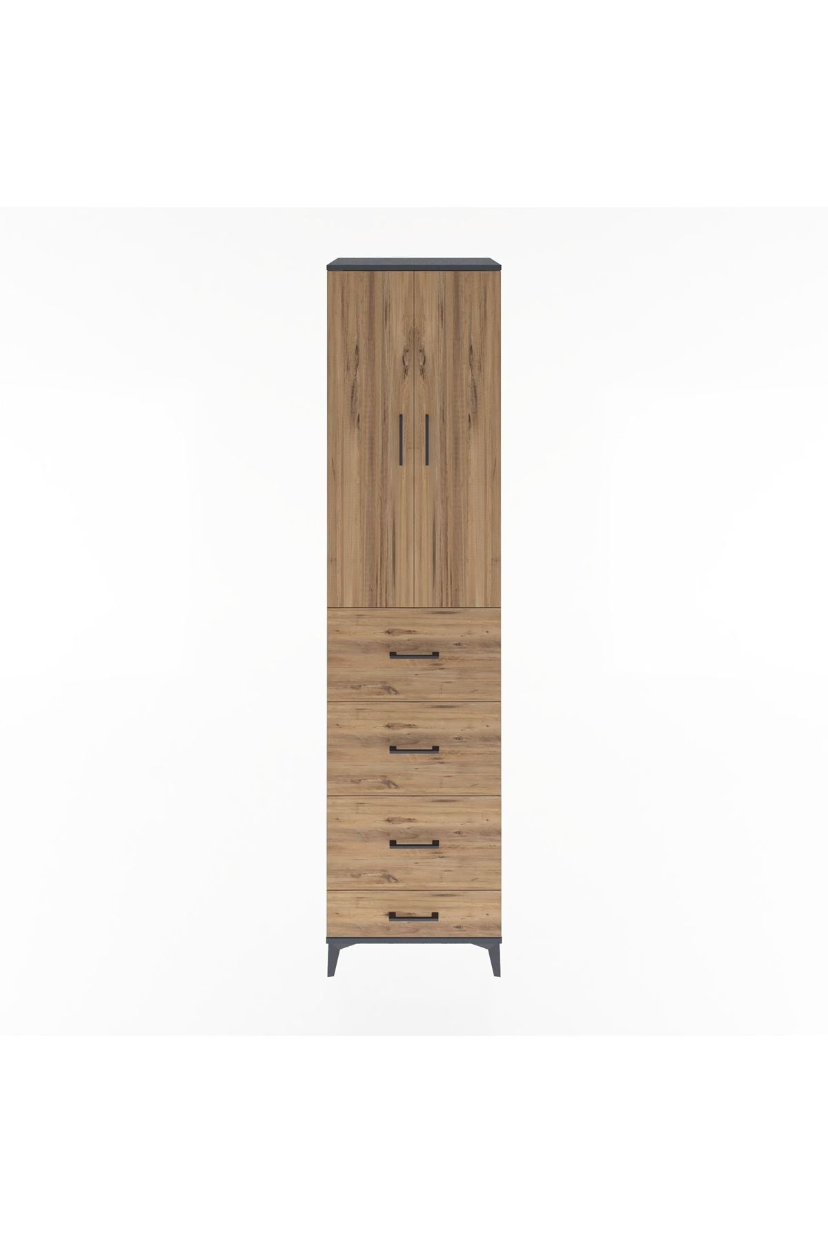 Hyperion Dolap 3 Raflı 4 Çekmeceli 2 Kapaklı 60x44x243 Antrasit-Çam