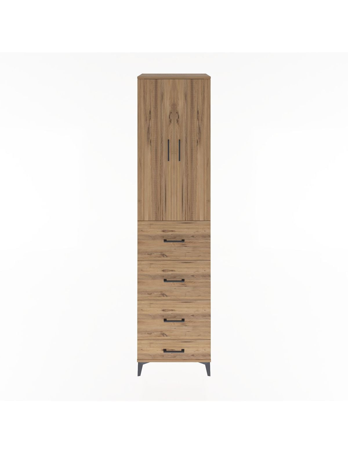 Hyperion Dolap 3 Raflı 4 Çekmeceli 2 Kapaklı 60x44x243 Çam-Çam