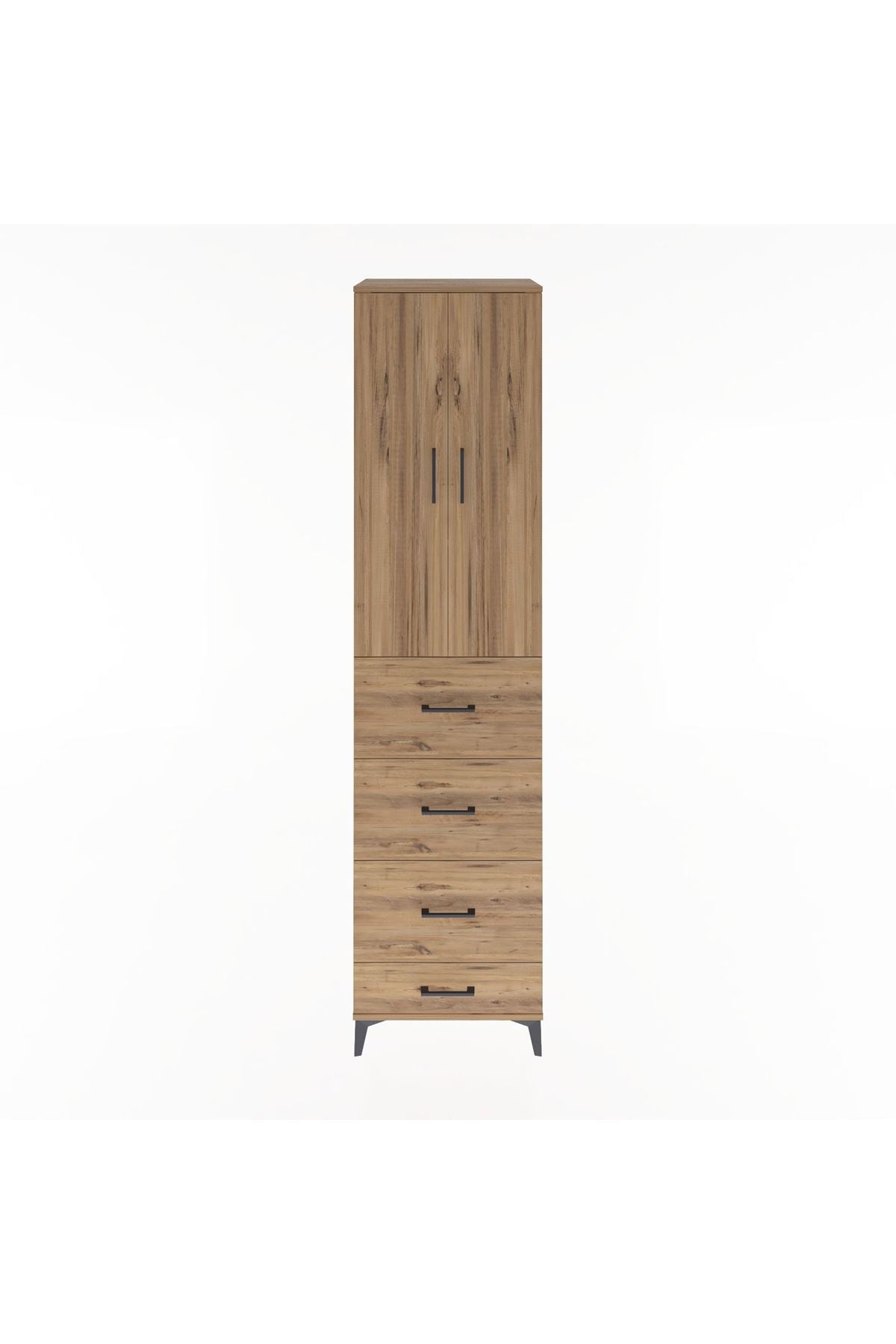 Hyperion Dolap 3 Raflı 4 Çekmeceli 2 Kapaklı 60x44x243 Çam-Çam