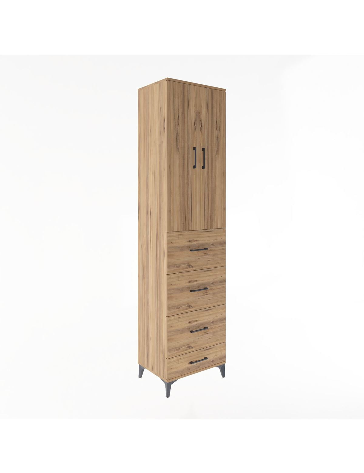 Hyperion Dolap 3 Raflı 4 Çekmeceli 2 Kapaklı 60x44x243 Çam-Çam