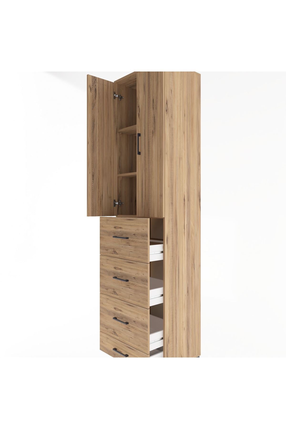 Hyperion Dolap 3 Raflı 4 Çekmeceli 2 Kapaklı 60x44x243 Çam-Çam