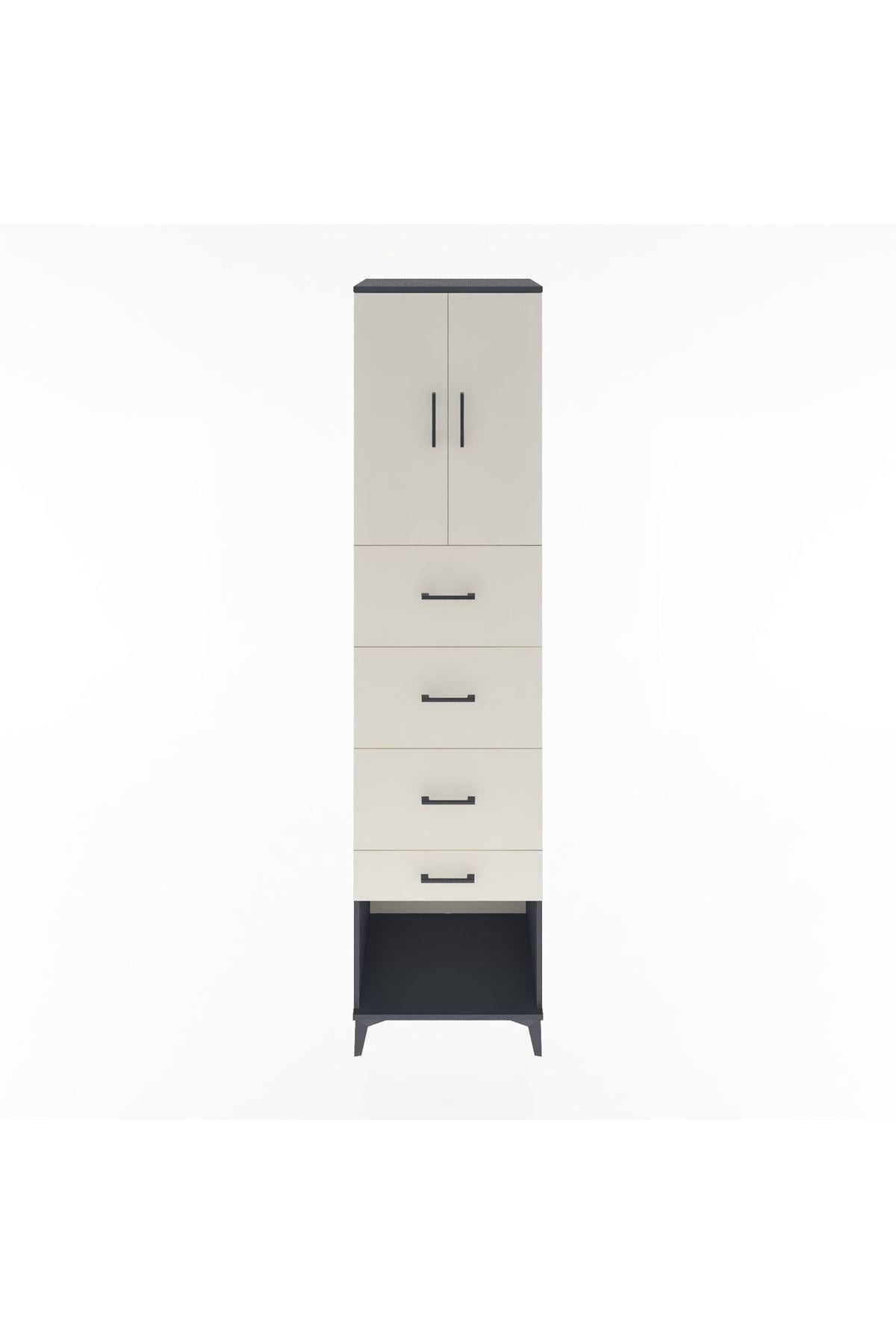 Hyperion Dolap 2 Raflı 4 Çekmeceli 2 Kapaklı 60x44x243 Antrasit-Aytaşı