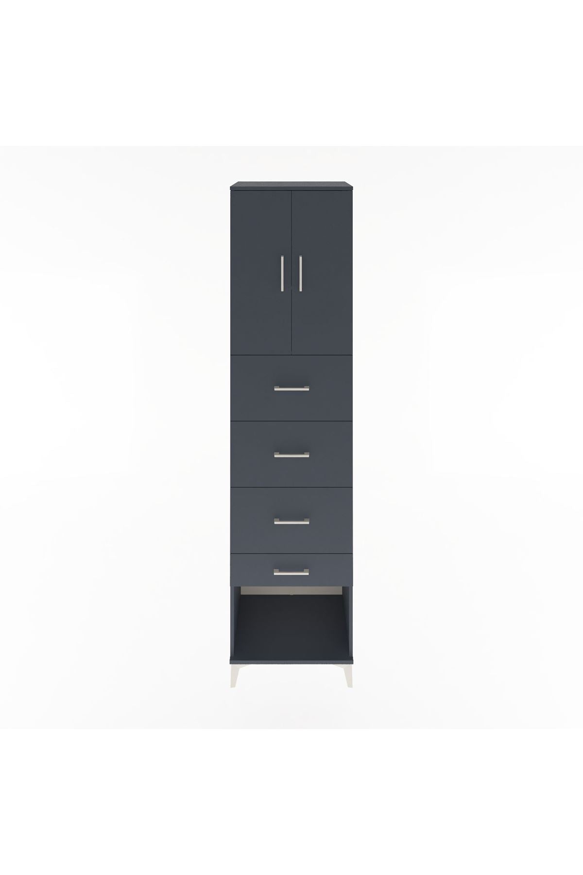 Hyperion Dolap 2 Raflı 4 Çekmeceli 2 Kapaklı 60x44x243 Antrasit-Antrasit