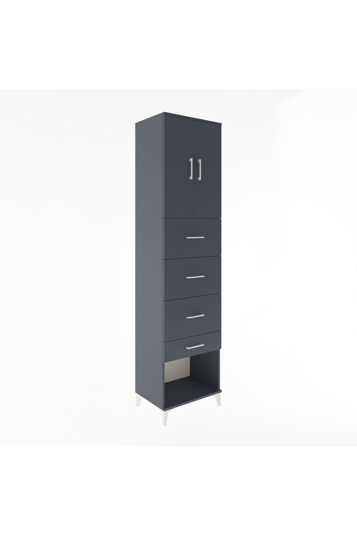 Hyperion Dolap 2 Raflı 4 Çekmeceli 2 Kapaklı 60x44x243 Antrasit-Antrasit